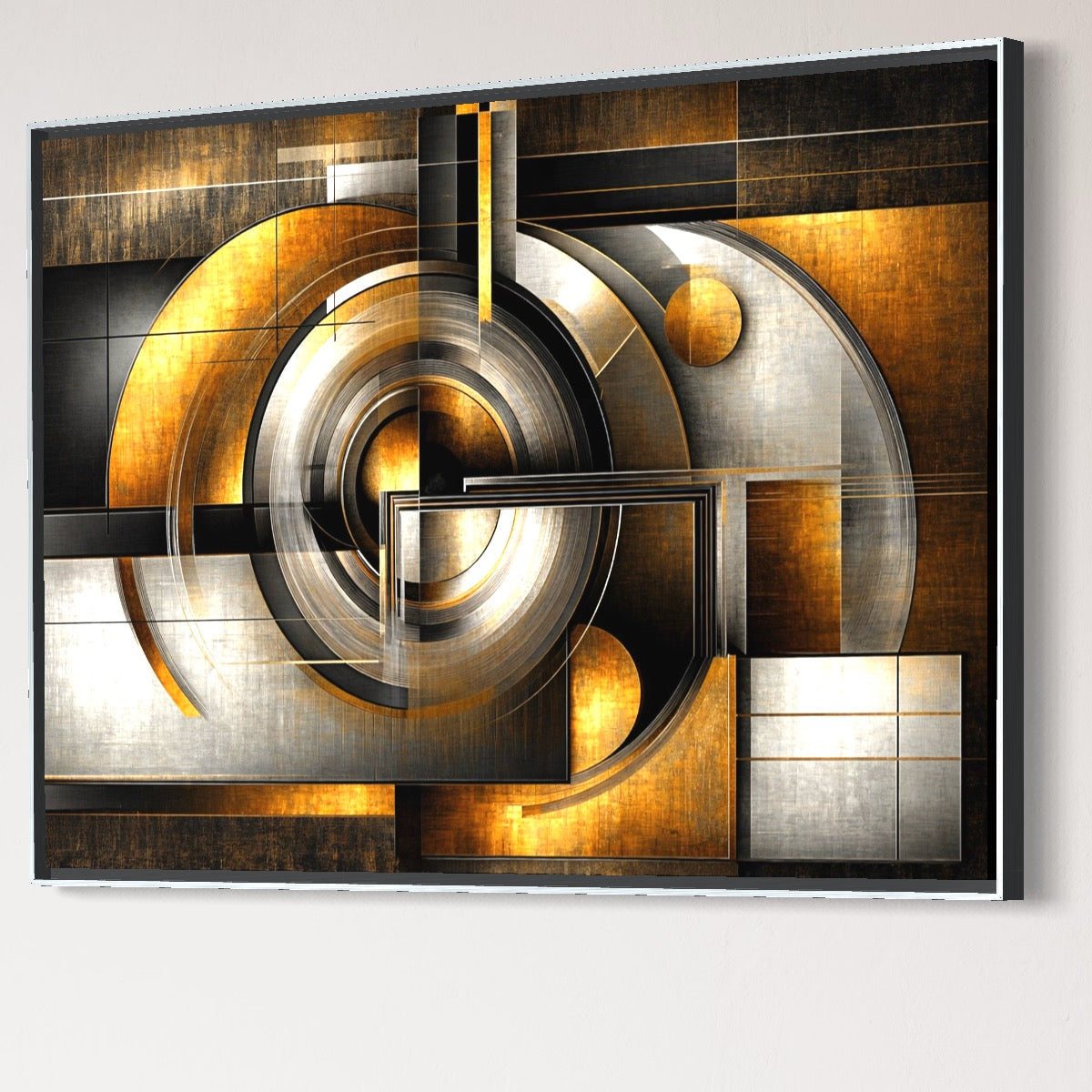 Tablou Canvas Premium, LuxCanva® C1276, Forme care gandesc, Geometrie, Auriu, Abstract, Linii, Textura, Monumental, Gravitatie, Univers, Soare, Sacru, Modern, Expozitie, Birou, Living, Dormitor