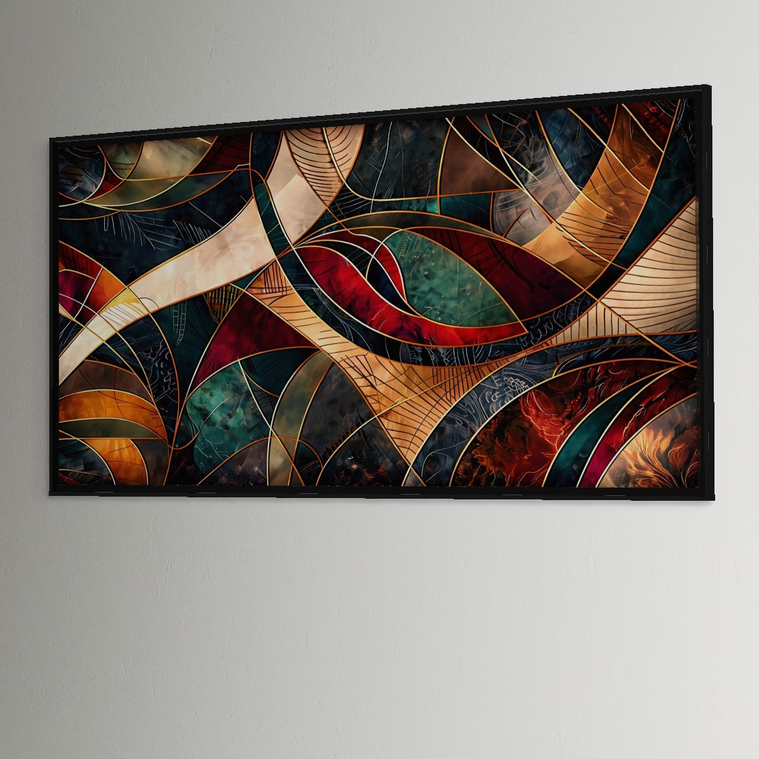 Tablou Canvas Premium, LuxCanva® C1277, Intre nervuri de foc, Geometrie, Auriu, Rosu, Abstract, Linii, Profunzime, Simetrie, Circular, Spatiu, Forma, Templu, Expozitie, Birou, Living, Dormitor