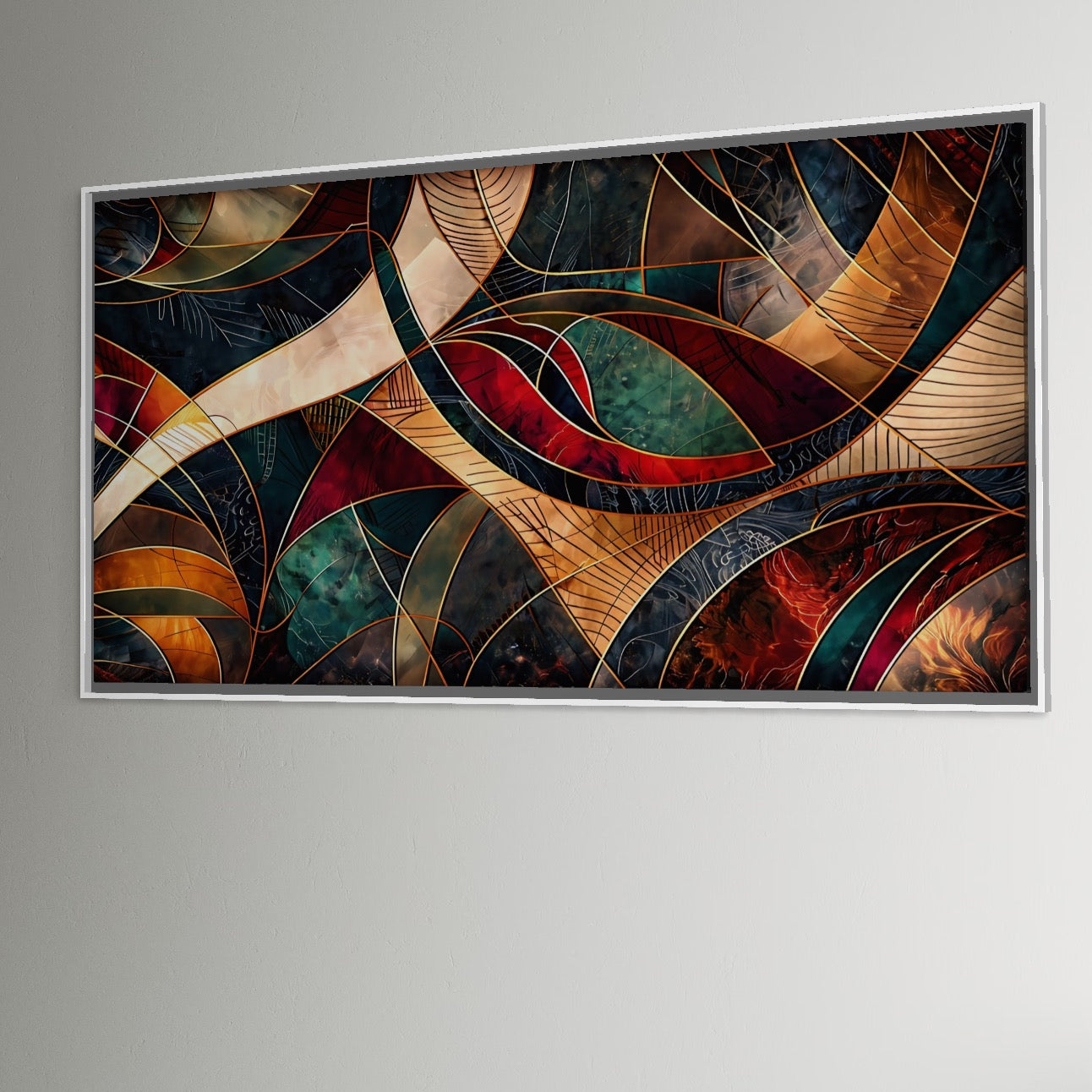 Tablou Canvas Premium, LuxCanva® C1277, Intre nervuri de foc, Geometrie, Auriu, Rosu, Abstract, Linii, Profunzime, Simetrie, Circular, Spatiu, Forma, Templu, Expozitie, Birou, Living, Dormitor