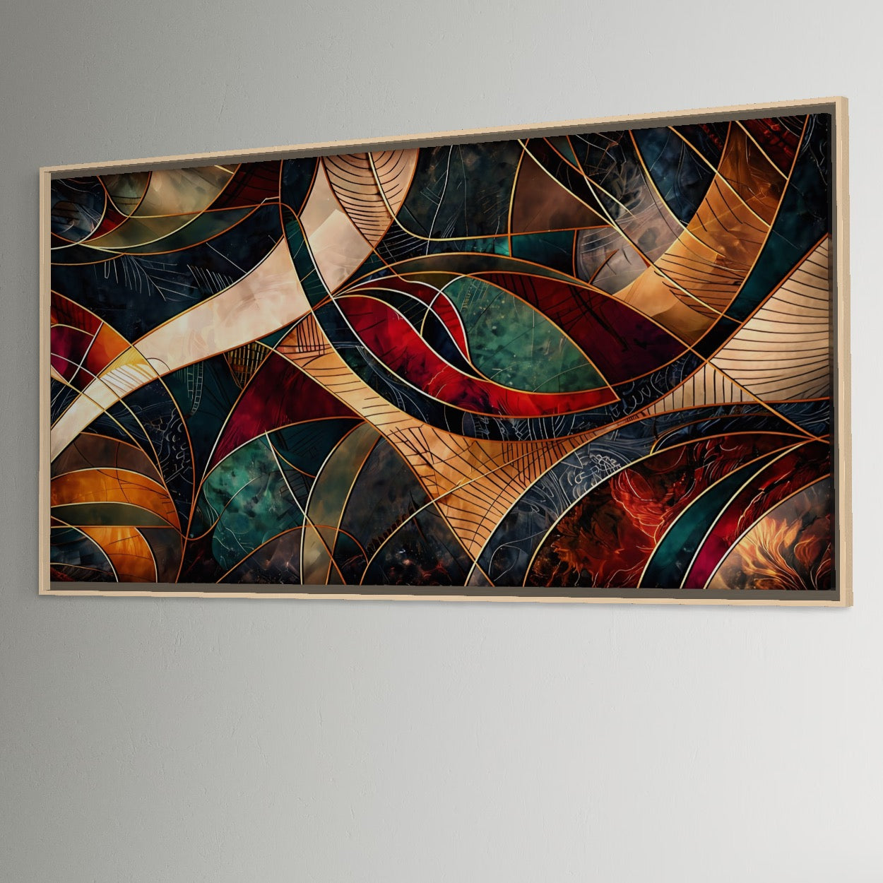 Tablou Canvas Premium, LuxCanva® C1277, Intre nervuri de foc, Geometrie, Auriu, Rosu, Abstract, Linii, Profunzime, Simetrie, Circular, Spatiu, Forma, Templu, Expozitie, Birou, Living, Dormitor