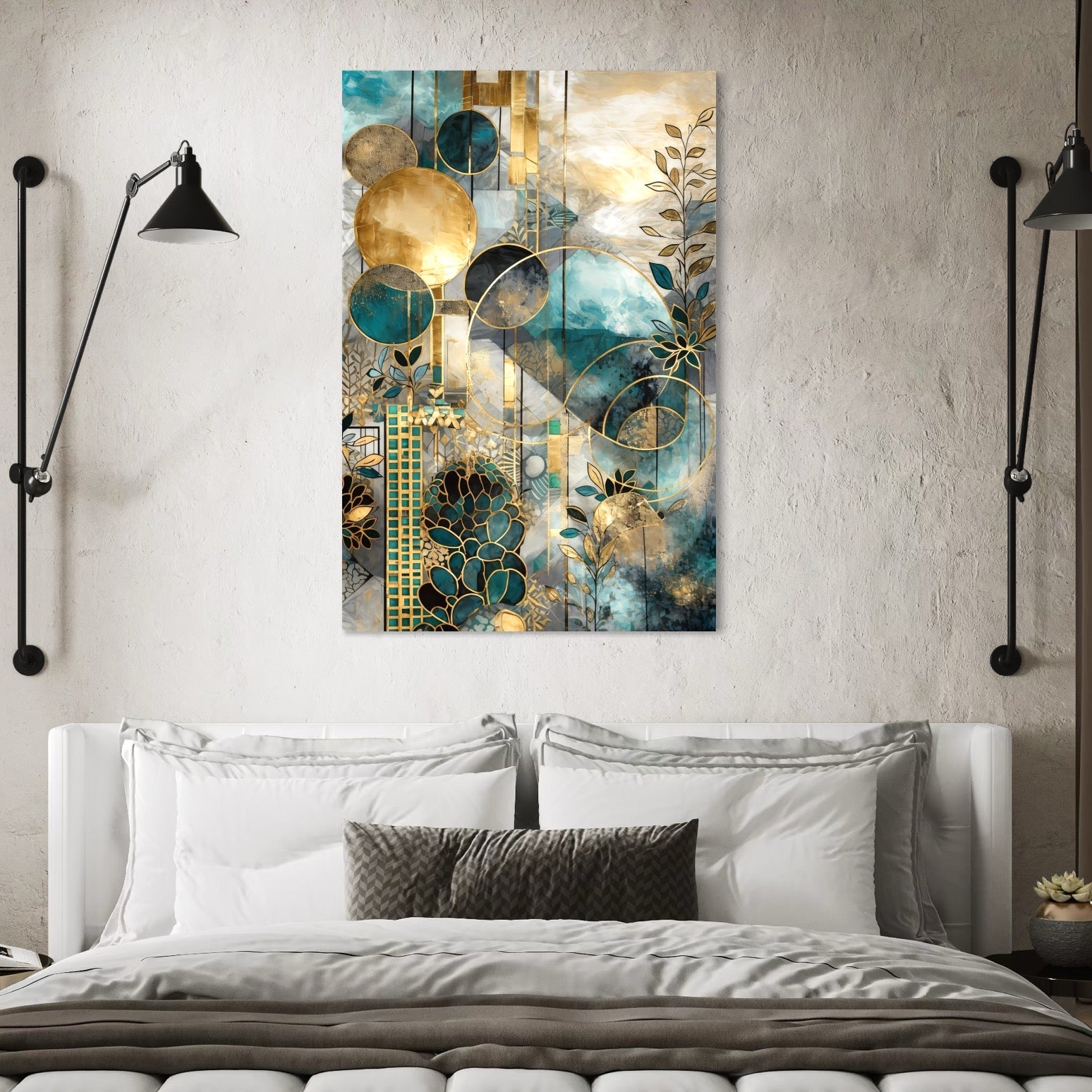 Tablou Canvas Premium, LuxCanva® C1278, Armonii vegetale, Geometrie, Culori, Abstract, Auriu, Vegetal, Organic, Calm, Armonie, Fluid, Natura, Lumina, Forme, Linii, Birou, Living, Dormitor