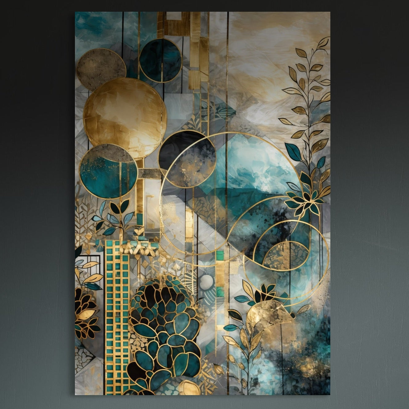 Tablou Canvas Premium, LuxCanva® C1278, Armonii vegetale, Geometrie, Culori, Abstract, Auriu, Vegetal, Organic, Calm, Armonie, Fluid, Natura, Lumina, Forme, Linii, Birou, Living, Dormitor