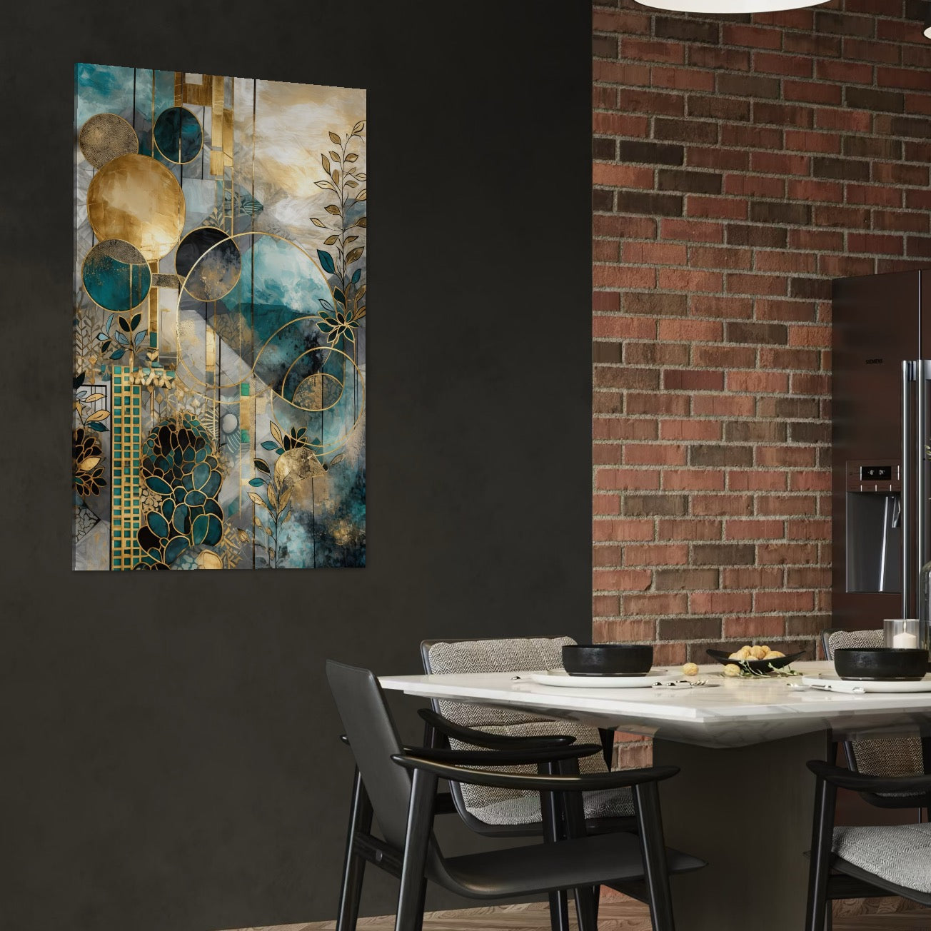 Tablou Canvas Premium, LuxCanva® C1278, Armonii vegetale, Geometrie, Culori, Abstract, Auriu, Vegetal, Organic, Calm, Armonie, Fluid, Natura, Lumina, Forme, Linii, Birou, Living, Dormitor