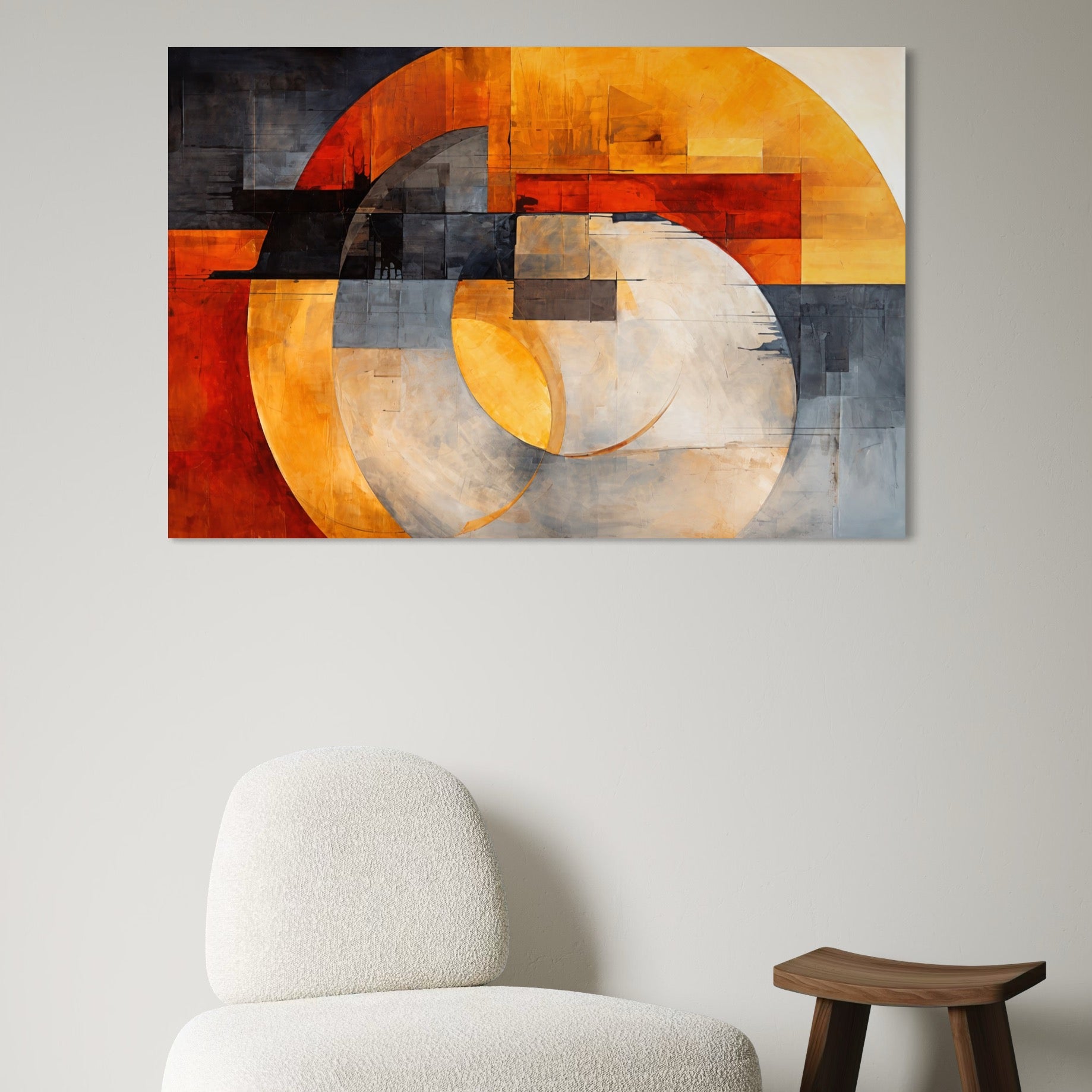 Tablou Canvas Premium, LuxCanva® C1279, Geometrii solare, Geometrie, Culori, Abstract, Ocru, Gri, Auriu, Solar, Arhitectural, Timp, Incandescent, Ardere, Vis, Univers, Birou, Living, Dormitor