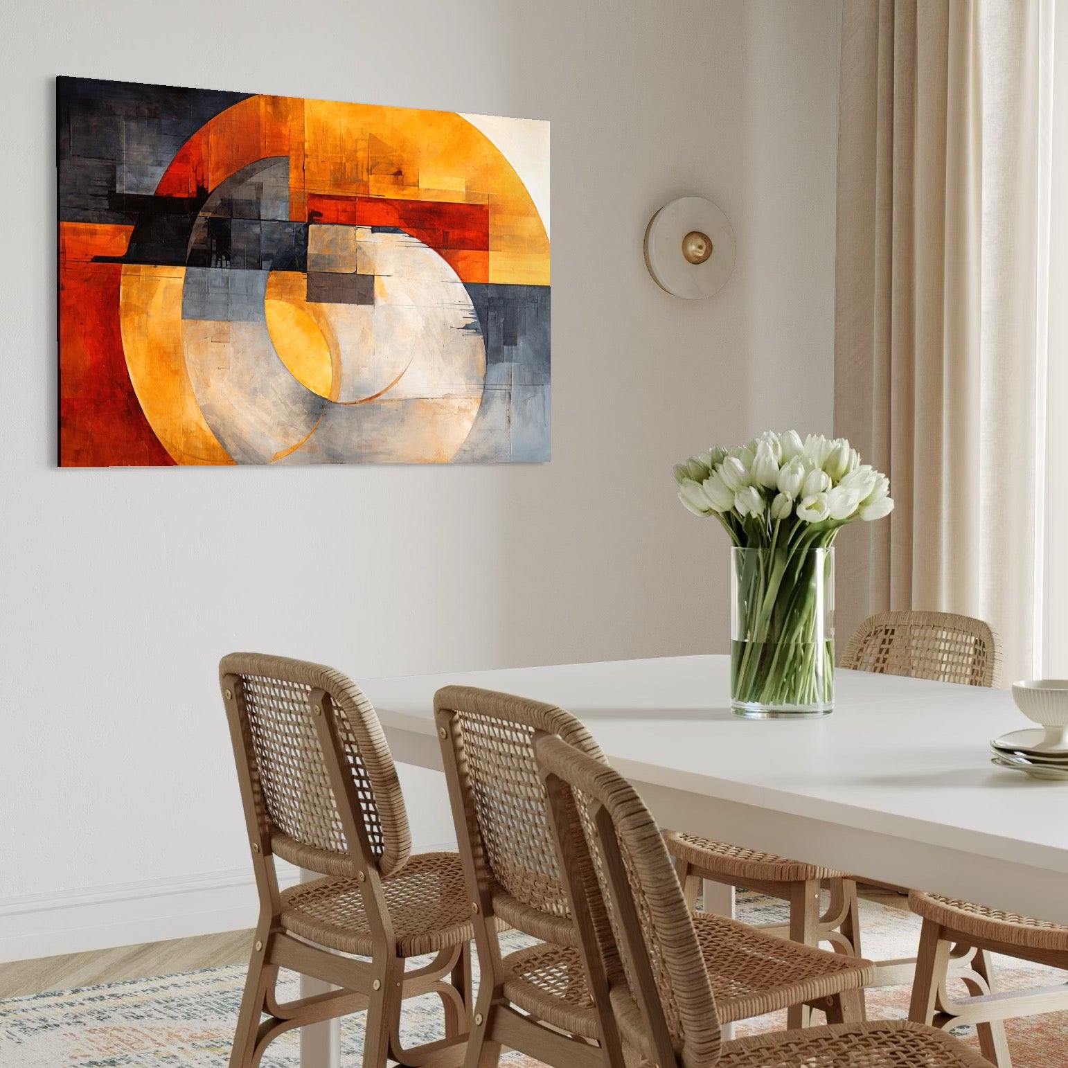 Tablou Canvas Premium, LuxCanva® C1279, Geometrii solare, Geometrie, Culori, Abstract, Ocru, Gri, Auriu, Solar, Arhitectural, Timp, Incandescent, Ardere, Vis, Univers, Birou, Living, Dormitor