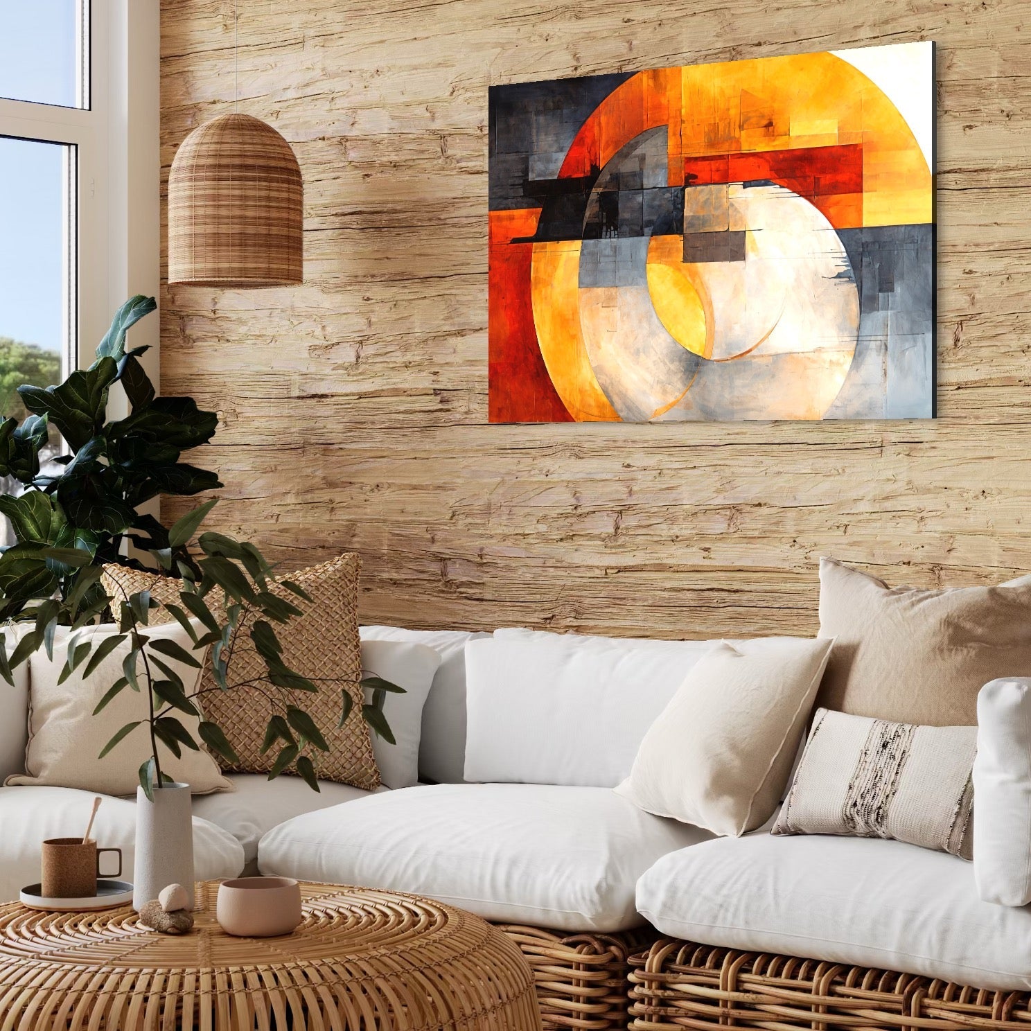 Tablou Canvas Premium, LuxCanva® C1279, Geometrii solare, Geometrie, Culori, Abstract, Ocru, Gri, Auriu, Solar, Arhitectural, Timp, Incandescent, Ardere, Vis, Univers, Birou, Living, Dormitor