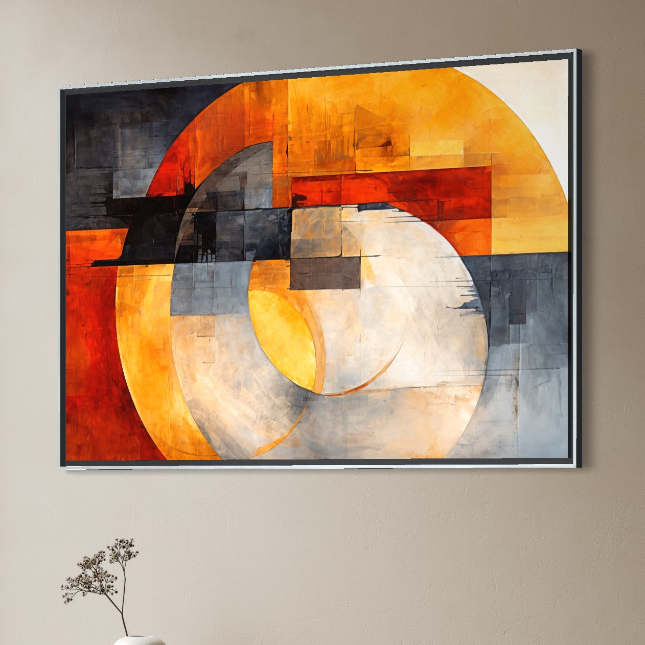 Tablou Canvas Premium, LuxCanva® C1279, Geometrii solare, Geometrie, Culori, Abstract, Ocru, Gri, Auriu, Solar, Arhitectural, Timp, Incandescent, Ardere, Vis, Univers, Birou, Living, Dormitor