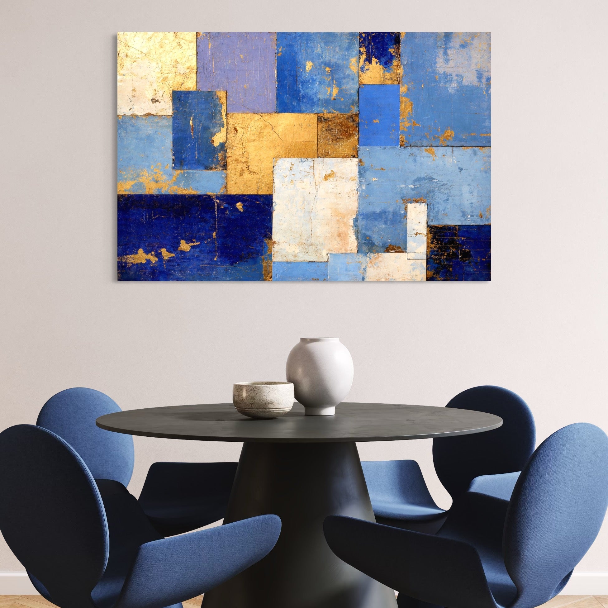 Tablou Canvas Premium, LuxCanva® C1283, Aurul linistii albastre, Geometrie, Culori, Abstract, Albastru, Galben, Contrast, Delicatete, Pace, Seninatate, Estetica, Expozitie, Birou, Living, Dormitor