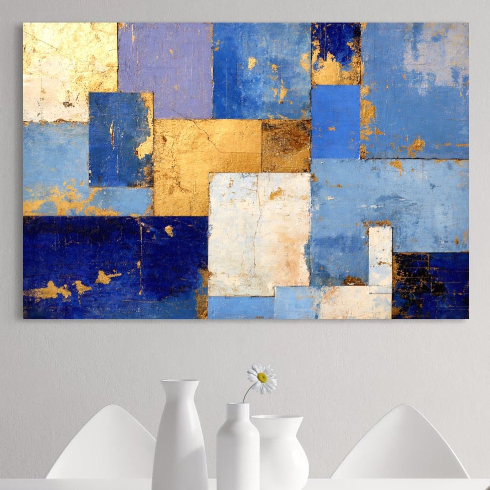 Tablou Canvas Premium, LuxCanva® C1283, Aurul linistii albastre, Geometrie, Culori, Abstract, Albastru, Galben, Contrast, Delicatete, Pace, Seninatate, Estetica, Expozitie, Birou, Living, Dormitor