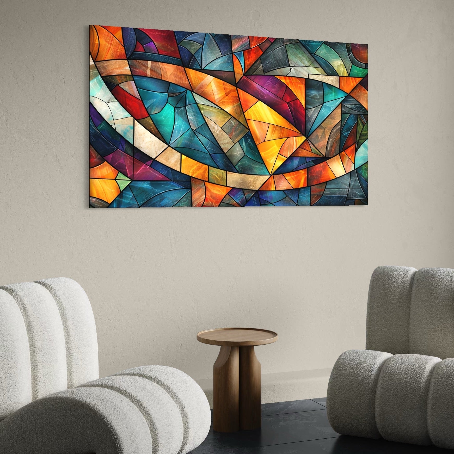 Tablou Canvas Premium, LuxCanva® C1287, Vitralii Interioare, Geometrie, Culori, Abstract, Mozaic, Vitraliu, Fluid, Lumina, Arc, Val, Transparenta, Armonie, Expresiv, Curgere, Birou, Living, Dormitor