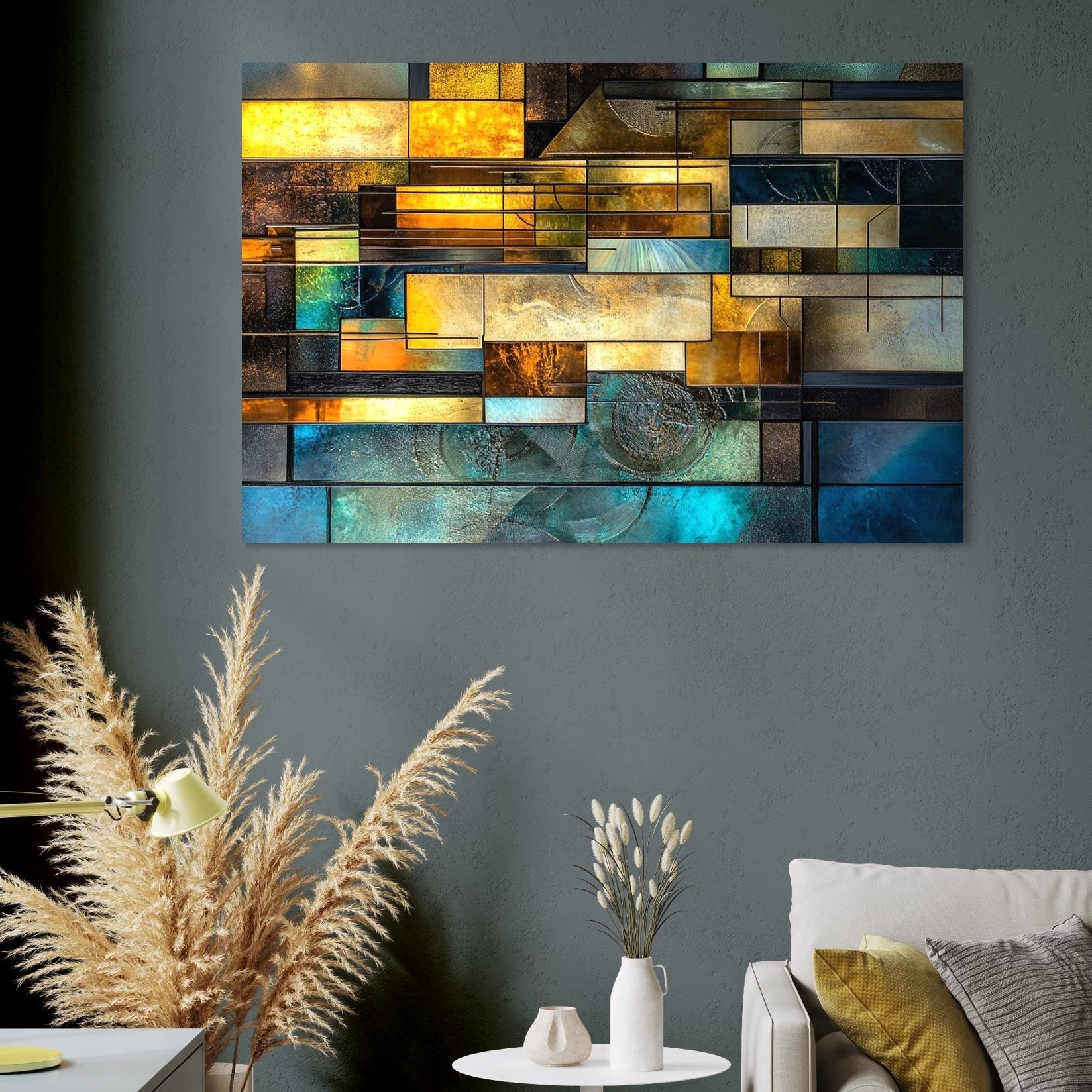 Tablou Canvas Premium, LuxCanva® C1288, Orase Nevazute, Geometrie, Culori, Abstract, Aur, Turcoaz, Metal, Apa, Memorii, Liniste, Planuri, Timp, Harti, Fragment, Orizont, Birou, Living, Dormitor