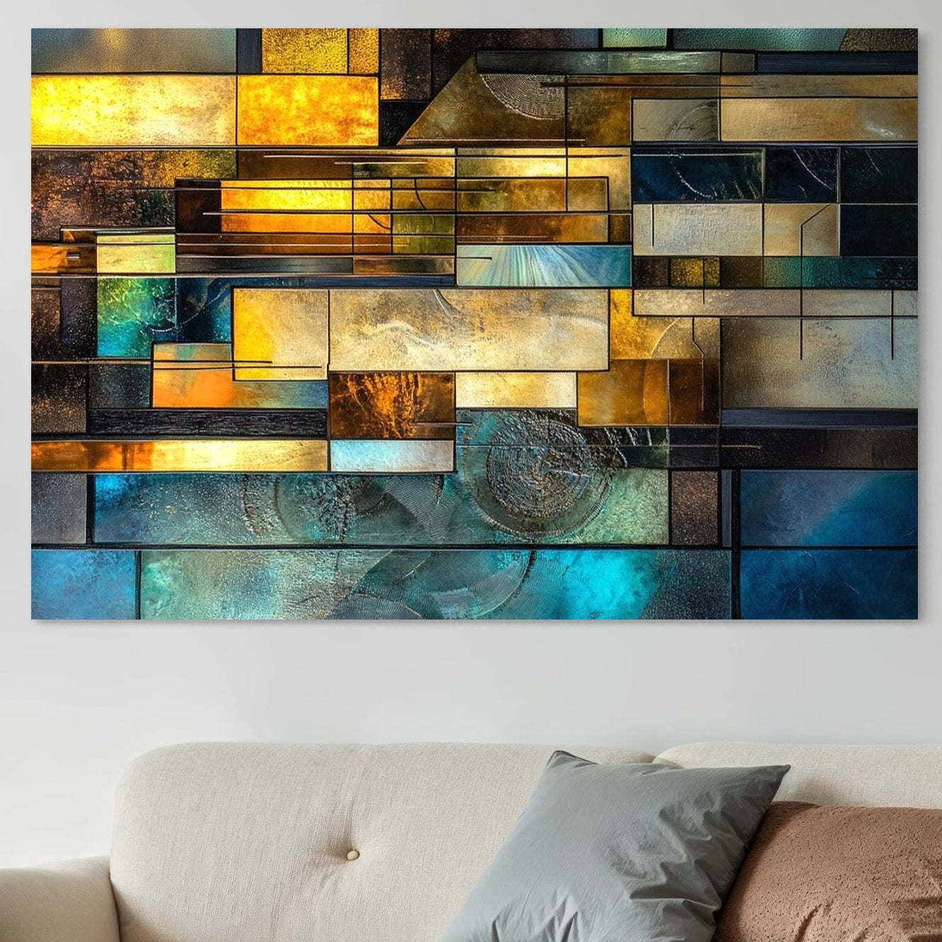 Tablou Canvas Premium, LuxCanva® C1288, Orase Nevazute, Geometrie, Culori, Abstract, Aur, Turcoaz, Metal, Apa, Memorii, Liniste, Planuri, Timp, Harti, Fragment, Orizont, Birou, Living, Dormitor