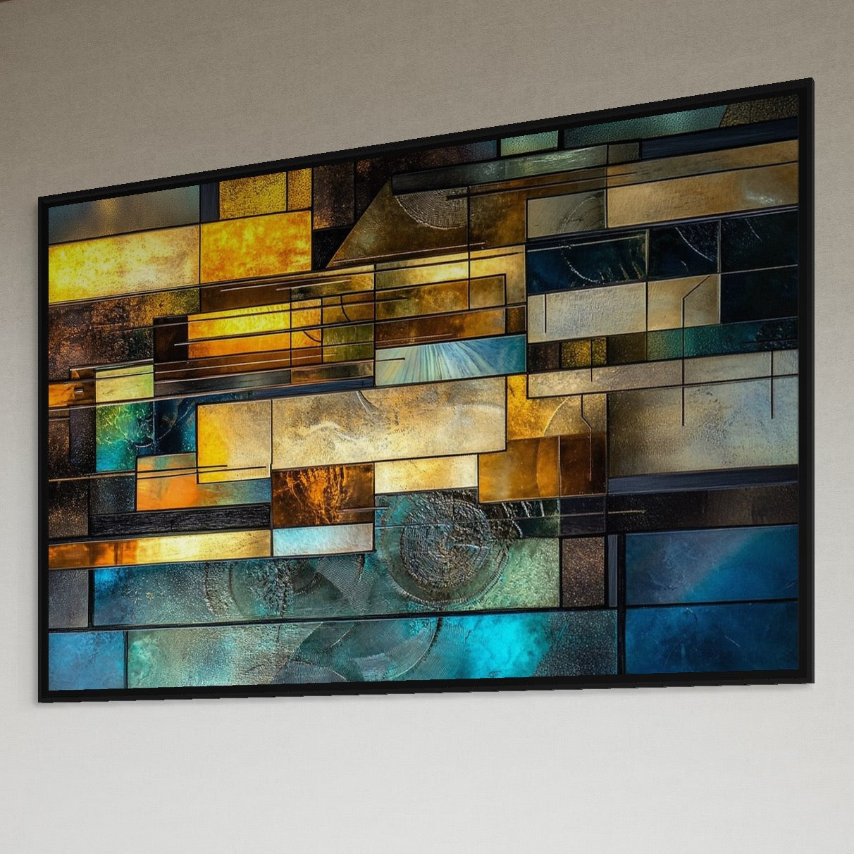 Tablou Canvas Premium, LuxCanva® C1288, Orase Nevazute, Geometrie, Culori, Abstract, Aur, Turcoaz, Metal, Apa, Memorii, Liniste, Planuri, Timp, Harti, Fragment, Orizont, Birou, Living, Dormitor