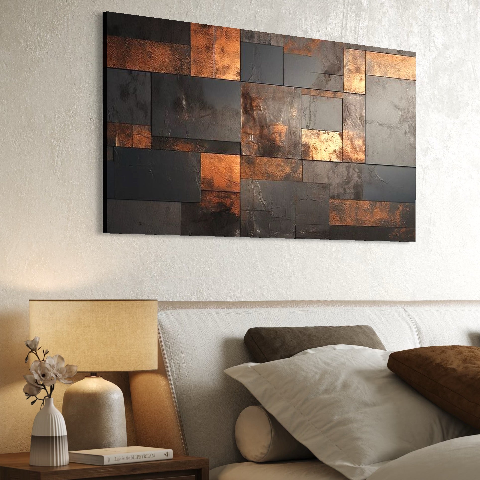 Tablou Canvas Premium, LuxCanva® C1289, Memoria ruginii, Geometrie, Culori, Abstract, Aur, Industrial, Cupru, Metal, Fier, Zid, Cladire, Ruginiu, Forta, Fortareata, Lumina, Birou, Living, Dormitor