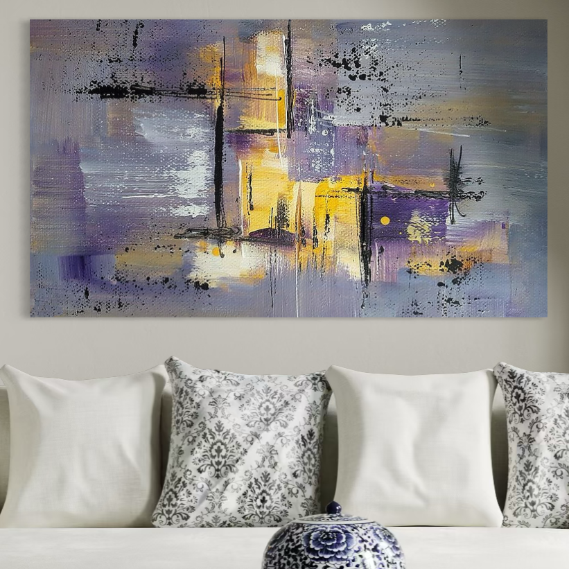 Tablou Canvas Premium, LuxCanva® C1291, Ecou in lavanda, Geometrie, Culori, Abstract, Aur, Lumina, Fereastra, Tacere, Fragment, Raza, Gri, Poezie, Emotie, Minimalism, Birou, Living, Dormitor