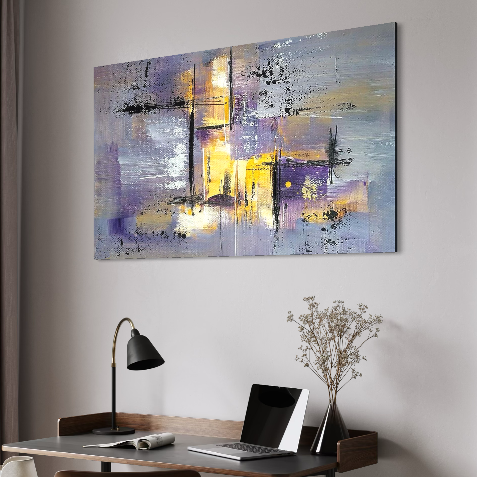 Tablou Canvas Premium, LuxCanva® C1291, Ecou in lavanda, Geometrie, Culori, Abstract, Aur, Lumina, Fereastra, Tacere, Fragment, Raza, Gri, Poezie, Emotie, Minimalism, Birou, Living, Dormitor