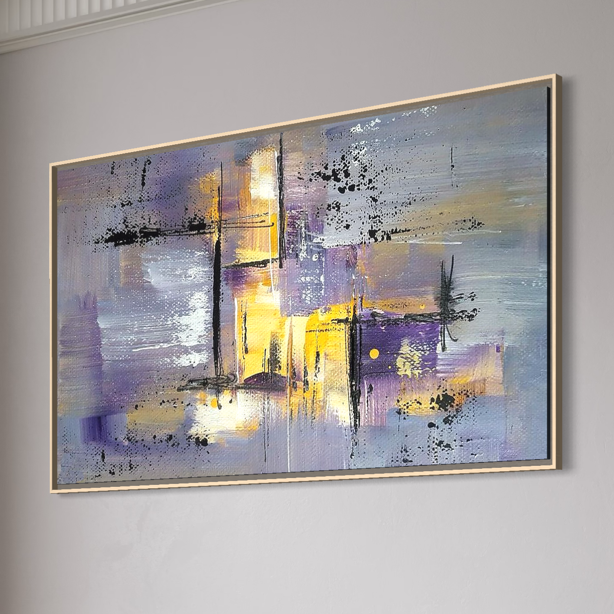 Tablou Canvas Premium, LuxCanva® C1291, Ecou in lavanda, Geometrie, Culori, Abstract, Aur, Lumina, Fereastra, Tacere, Fragment, Raza, Gri, Poezie, Emotie, Minimalism, Birou, Living, Dormitor