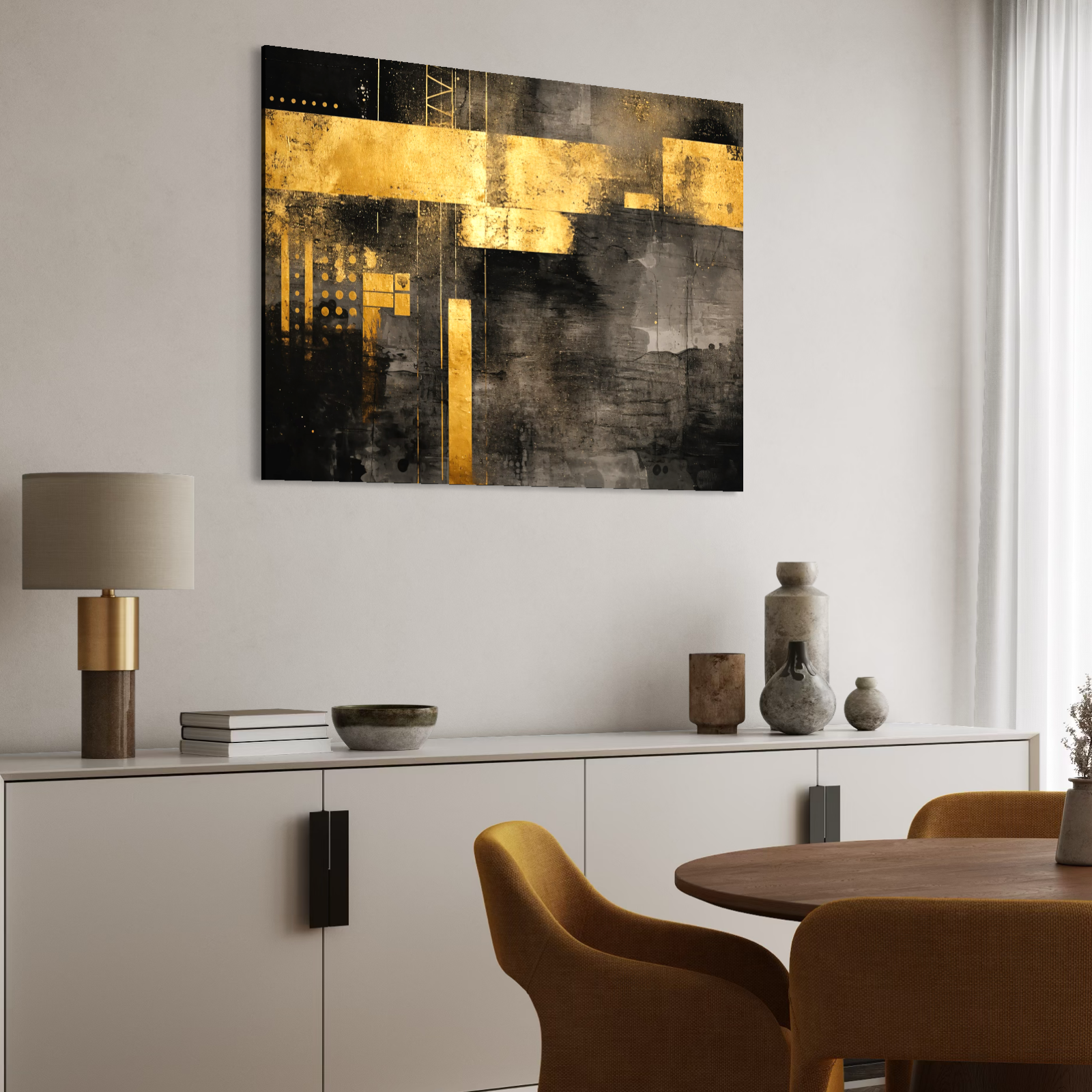 Tablou Canvas Premium, LuxCanva® C1293, Aur in noapte, Geometrie, Culori, Abstract, Solemn, Monumental, Arhaic, Lumina, Intuneric, Gold, Simbol, Echilibru, Decorativ, Birou, Living, Dormitor