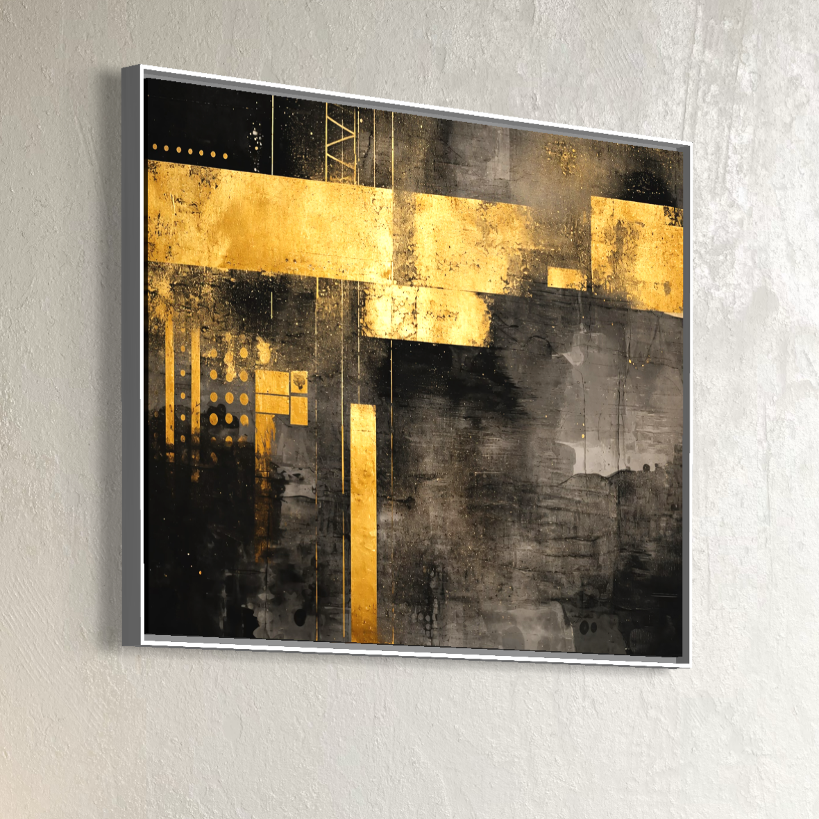 Tablou Canvas Premium, LuxCanva® C1293, Aur in noapte, Geometrie, Culori, Abstract, Solemn, Monumental, Arhaic, Lumina, Intuneric, Gold, Simbol, Echilibru, Decorativ, Birou, Living, Dormitor
