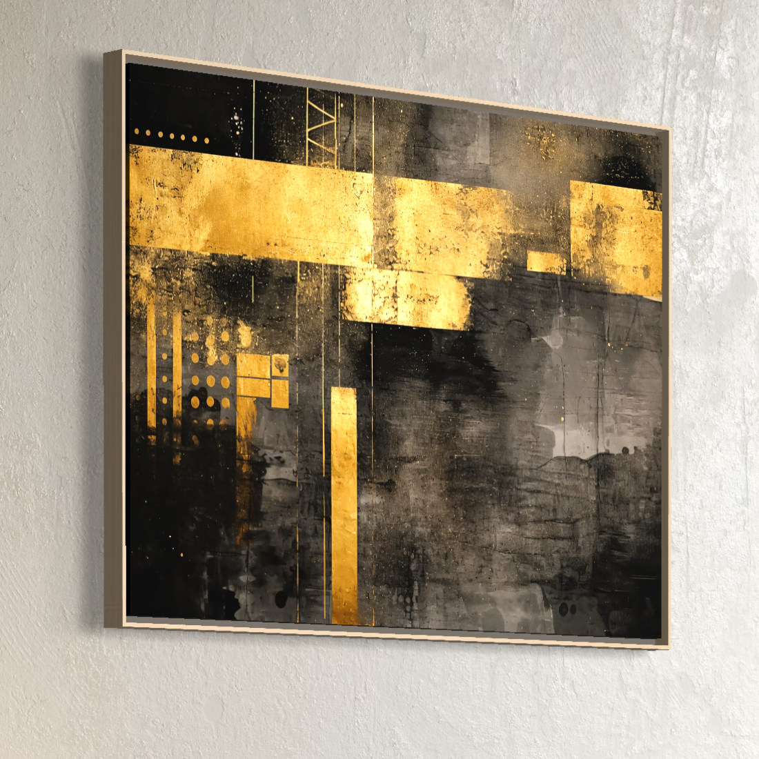 Tablou Canvas Premium, LuxCanva® C1293, Aur in noapte, Geometrie, Culori, Abstract, Solemn, Monumental, Arhaic, Lumina, Intuneric, Gold, Simbol, Echilibru, Decorativ, Birou, Living, Dormitor