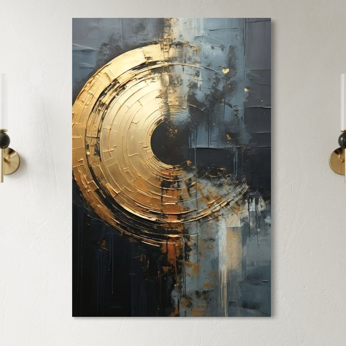 Tablou Canvas Premium, LuxCanva® C1297, Poarta de aur, Abstract, Aur, Negru, Spirala, Centru, Univers, Cerc, Prag, Gravitatie, Sacru, Topografie, Cercuri, Arhitecturi, Birou, Living, Dormitor