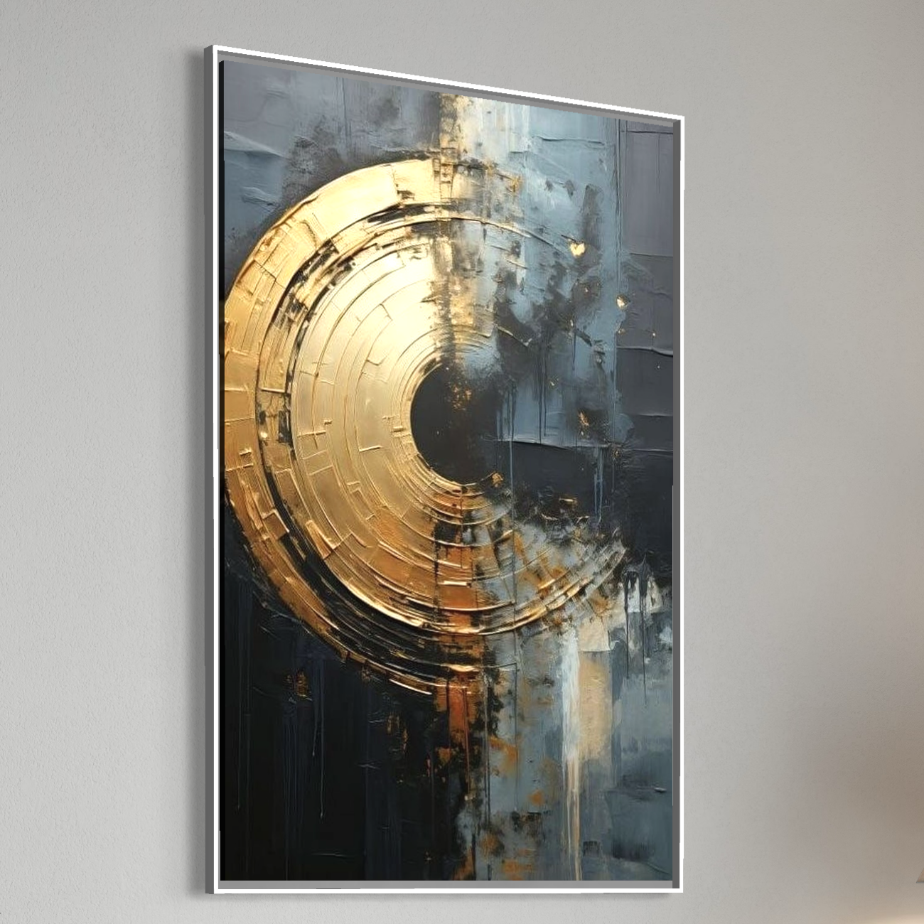 Tablou Canvas Premium, LuxCanva® C1297, Poarta de aur, Abstract, Aur, Negru, Spirala, Centru, Univers, Cerc, Prag, Gravitatie, Sacru, Topografie, Cercuri, Arhitecturi, Birou, Living, Dormitor