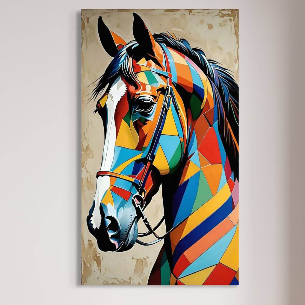 Tablou Canvas Premium, LuxCanva® C1301, Calul din lumina, Geometrie, Culori, Abstract, Armasar, Herghelie, Curcubeu, Calaret, Noblete, Forta, Gratie, Natura, Eleganta, Birou, Living, Dormitor