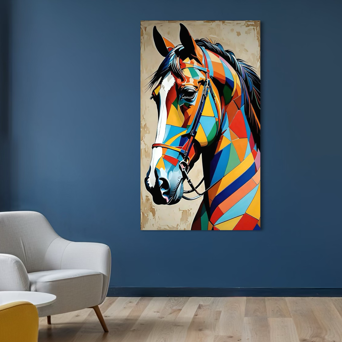 Tablou Canvas Premium, LuxCanva® C1301, Calul din lumina, Geometrie, Culori, Abstract, Armasar, Herghelie, Curcubeu, Calaret, Noblete, Forta, Gratie, Natura, Eleganta, Birou, Living, Dormitor