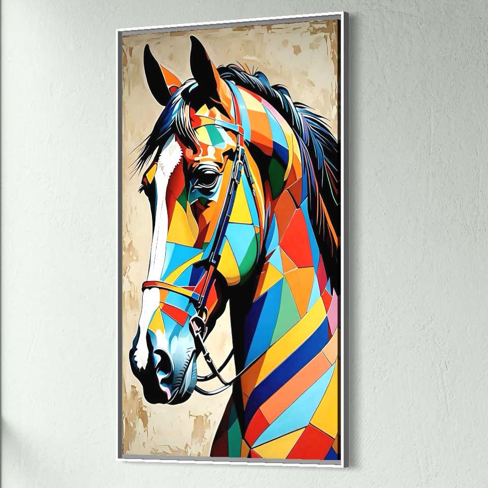 Tablou Canvas Premium, LuxCanva® C1301, Calul din lumina, Geometrie, Culori, Abstract, Armasar, Herghelie, Curcubeu, Calaret, Noblete, Forta, Gratie, Natura, Eleganta, Birou, Living, Dormitor