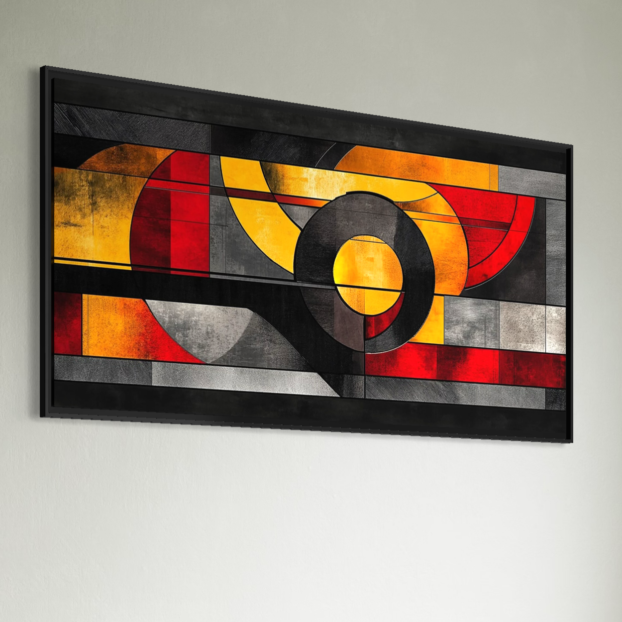 Tablou Canvas Premium, LuxCanva® C1302, Cercul care taie linistea, Geometrie, Culori, Abstract, Echilibru, Rosu, Foc, Cerc, Ars, Linii, Arhitectura, Simbol, Design, Arta, Birou, Living, Dormitor