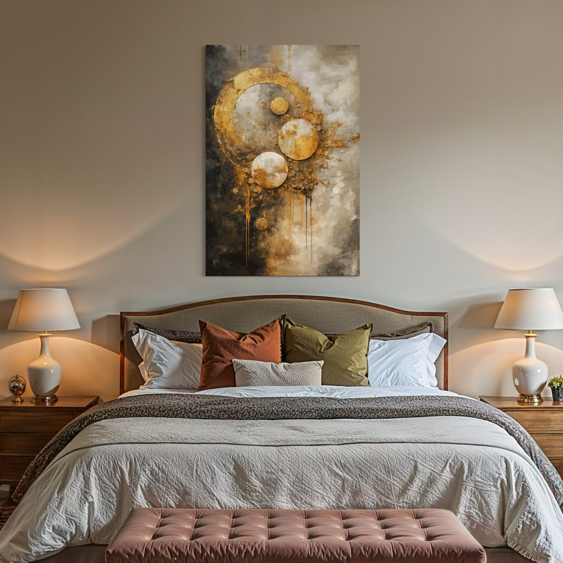 Tablou Canvas Premium, LuxCanva® C1309, Ordinea Nevazuta, Geometrie, Culori, Abstract, Auriu, Cosmos, Materie, Spiritualitate, Sacru, Lumina, Energie, Circular, Compozitie, Birou, Living, Dormitor