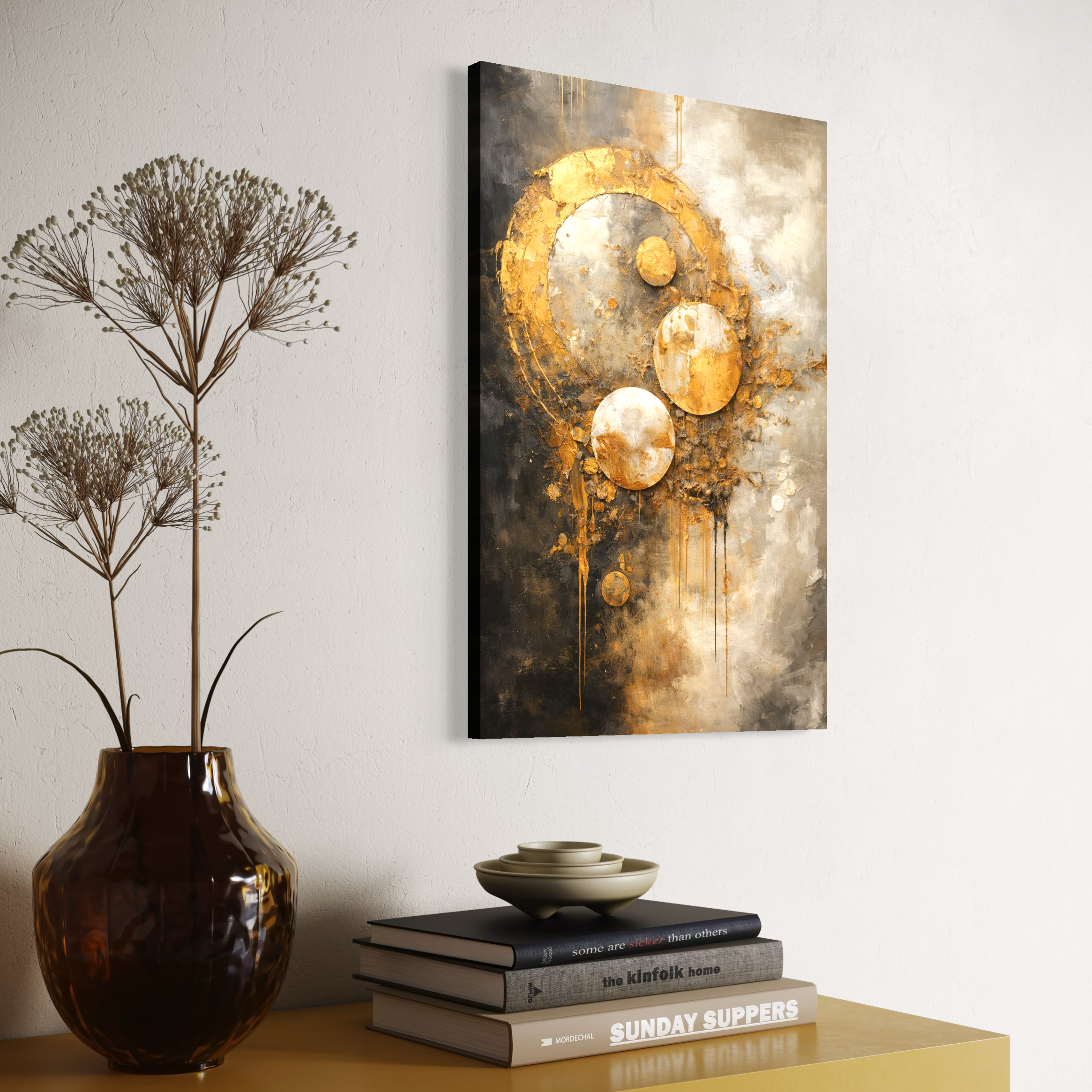 Tablou Canvas Premium, LuxCanva® C1309, Ordinea Nevazuta, Geometrie, Culori, Abstract, Auriu, Cosmos, Materie, Spiritualitate, Sacru, Lumina, Energie, Circular, Compozitie, Birou, Living, Dormitor