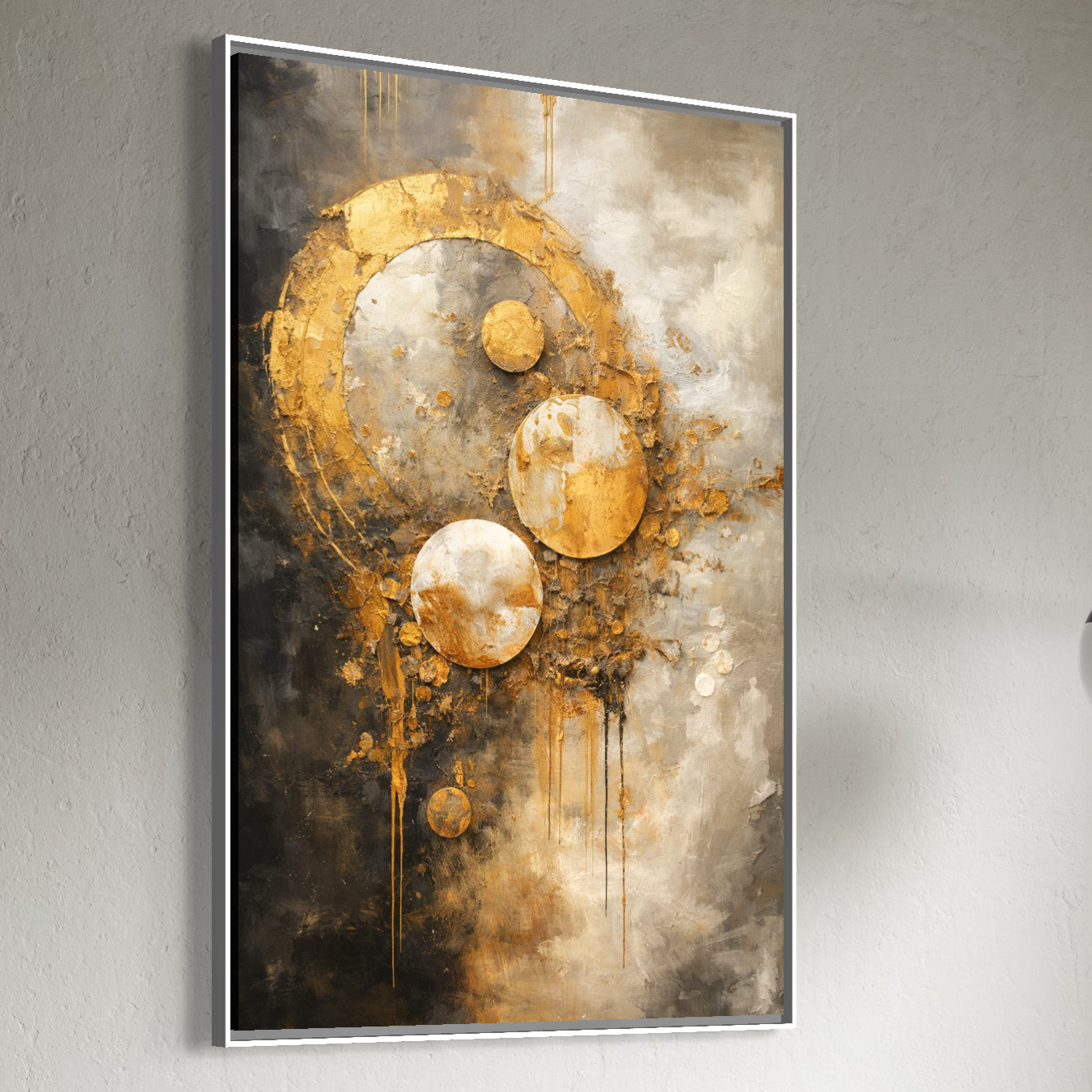 Tablou Canvas Premium, LuxCanva® C1309, Ordinea Nevazuta, Geometrie, Culori, Abstract, Auriu, Cosmos, Materie, Spiritualitate, Sacru, Lumina, Energie, Circular, Compozitie, Birou, Living, Dormitor