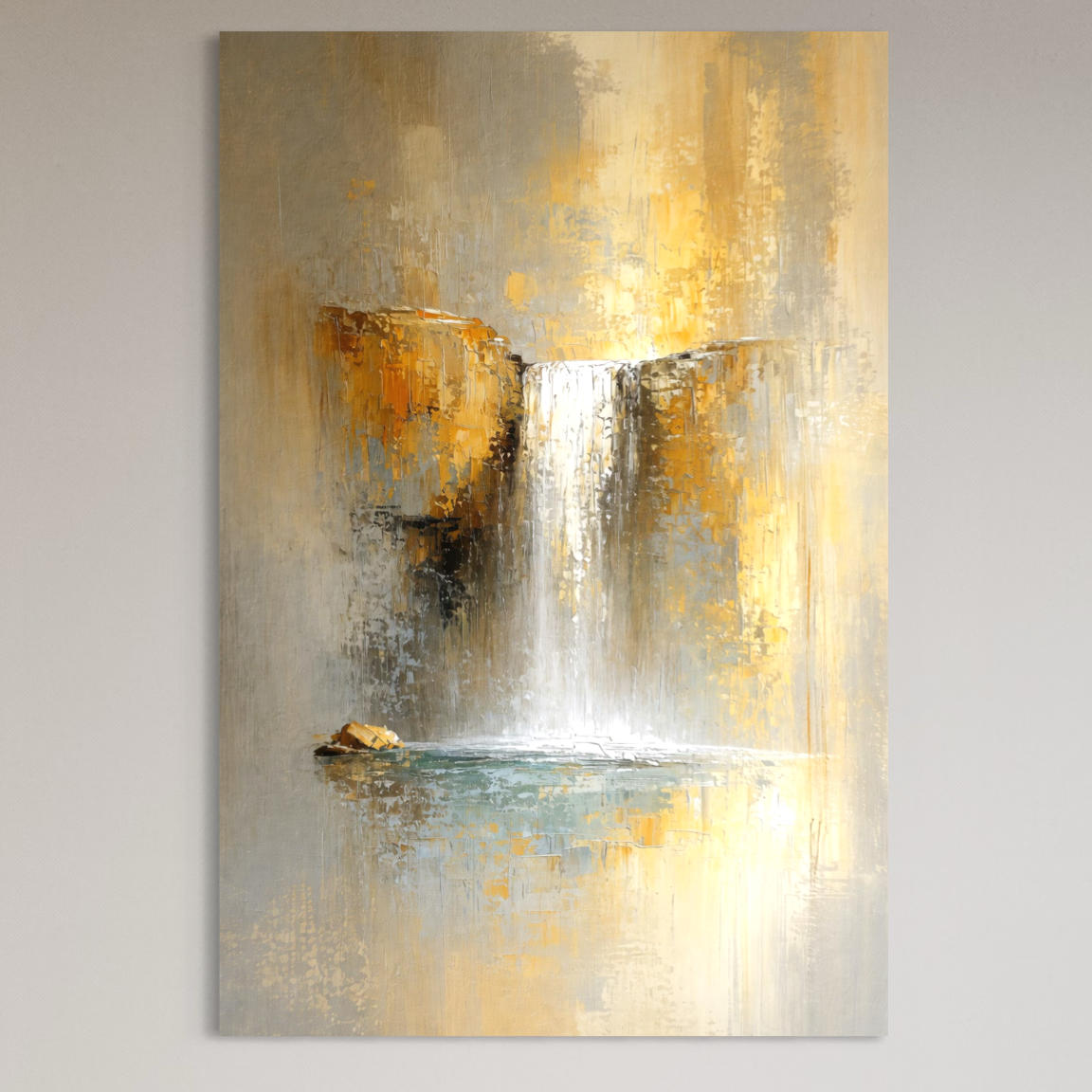 Tablou Canvas Premium, LuxCanva® C1311, Rugaciunea Apei, Culori, Abstract, Auriu, Cadere, Curgere, Cascada, Gold, Purificare, Ritual, Energie, Natura, Contemplare, Visare, Birou, Living, Dormitor