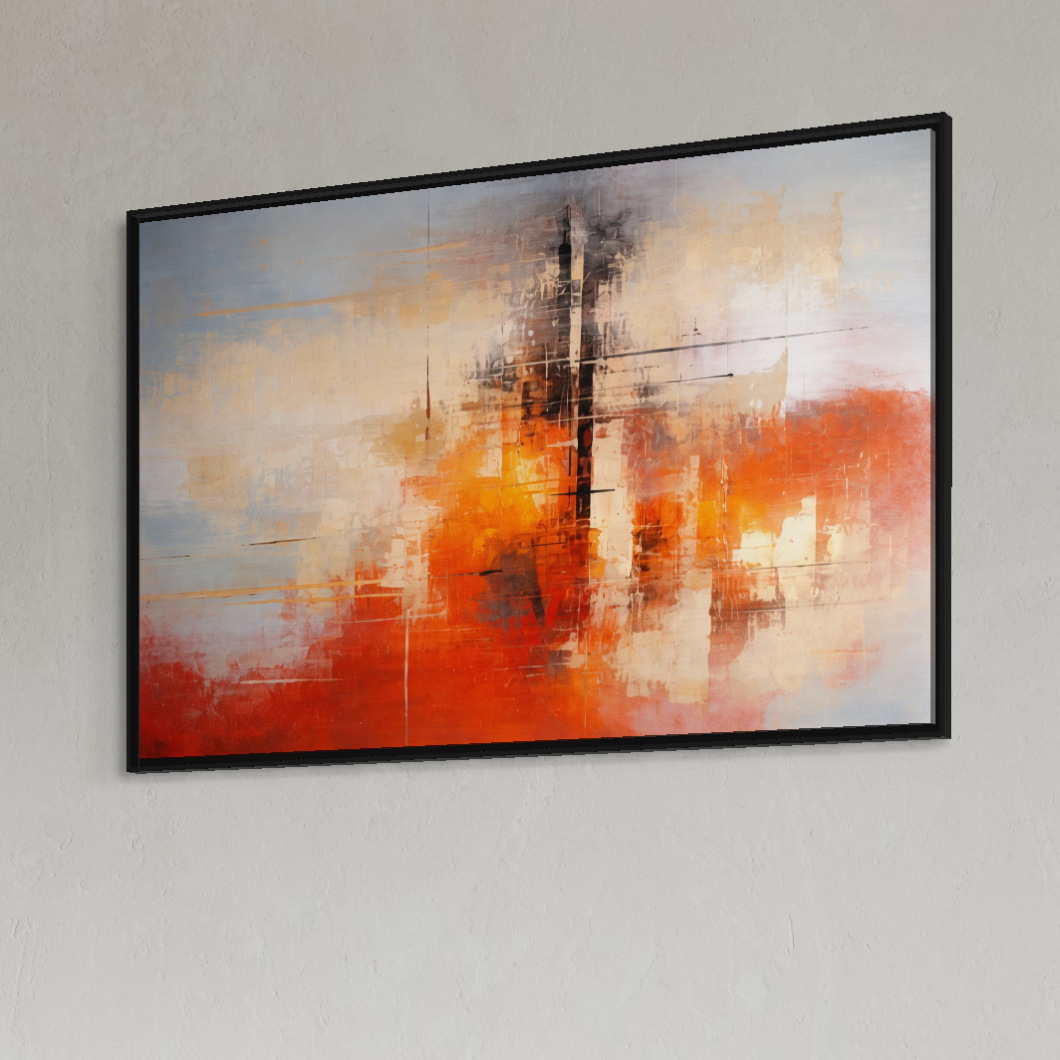 Tablou Canvas Premium, LuxCanva® C1314, Intre Cer si Beton, Culori, Abstract, Dinamism, Modern, Portocaliu, Rosu, Gri, Conectare, Retea, Structura, Arhitectural, Ziduri, Birou, Living, Dormitor