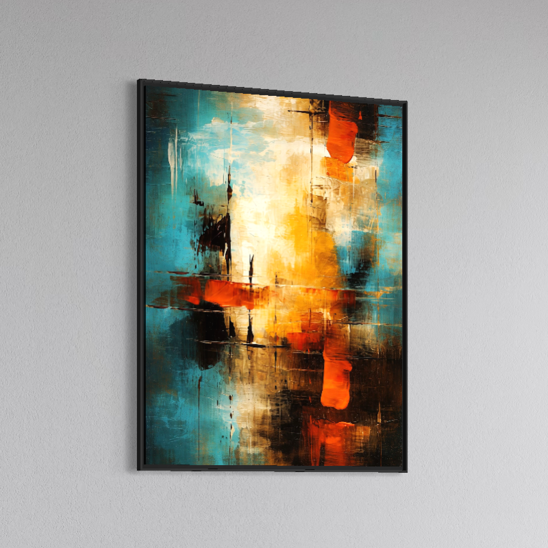 Tablou Canvas Premium, LuxCanva® C1315, Ardere Lenta, Culori, Abstract, Dinamism, Modern, Portocaliu, Rosu, Albastru, Mare, Vapoare, Fereastra, Cer, Arhitectural, Ziduri, Birou, Living, Dormitor