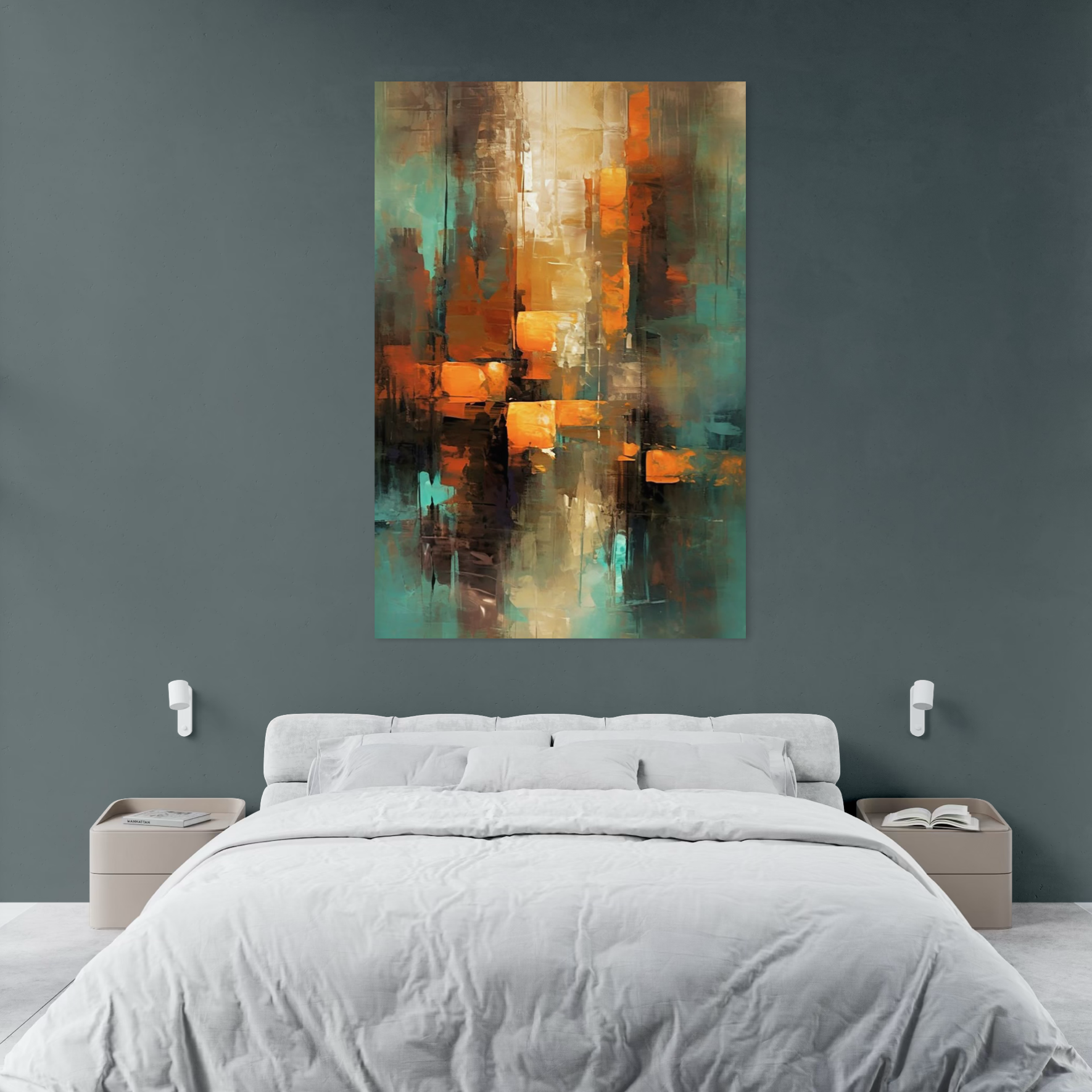 Tablou Canvas Premium, LuxCanva® C1316, Fragmente de Amurg, Culori, Abstract, Dinamism, Modern, Portocaliu, Lumina, Soare, Feerie, Poveste, Cer, Arhitectural, Ziduri, Birou, Living, Dormitor