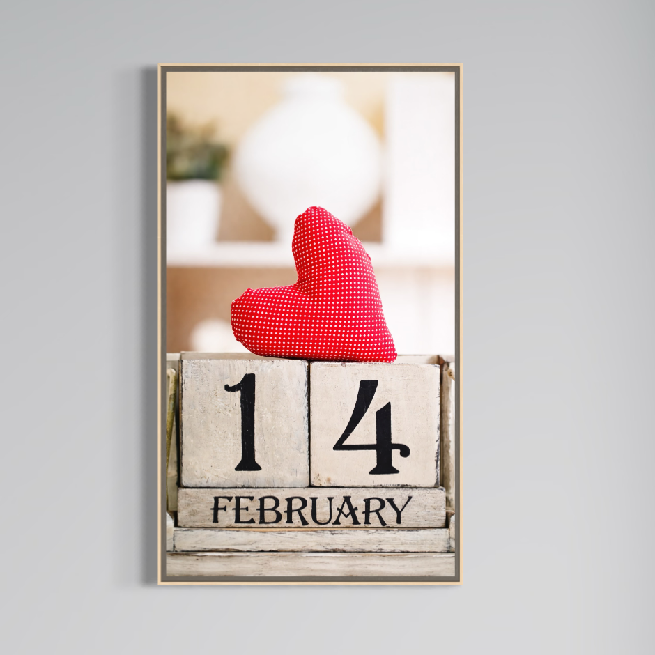 Tablou Canvas Premium, LuxCanva® E1058, Februarie, Ziua Inimii, Dragoste, Data, Inima, Valentine’s Day, Rosu, Simbol, Calendar, Sarbatoare, Tandrete, Cuplu, Iubire, Living, Dormitor