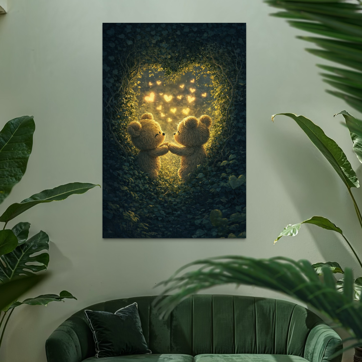 Tablou Canvas Premium, LuxCanva® E1059, Promisiunea din Padure, Dragoste, Inima, Valentine’s Day, Tandrete, Cuplu, Iubire, Ursuleti, Padure, Natura, Stralucire, Living, Dormitor