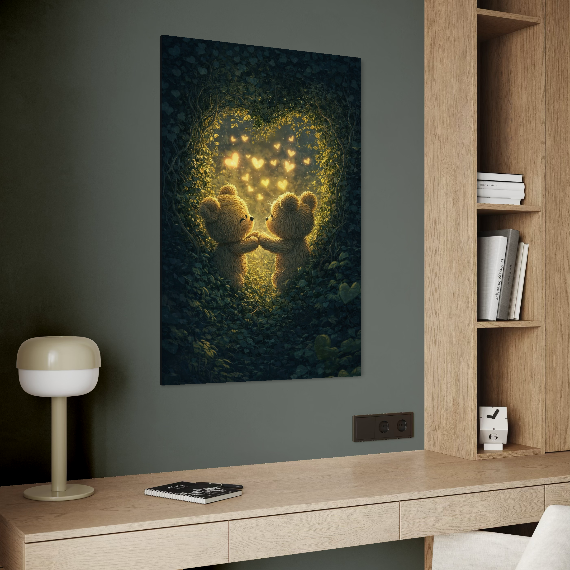 Tablou Canvas Premium, LuxCanva® E1059, Promisiunea din Padure, Dragoste, Inima, Valentine’s Day, Tandrete, Cuplu, Iubire, Ursuleti, Padure, Natura, Stralucire, Living, Dormitor