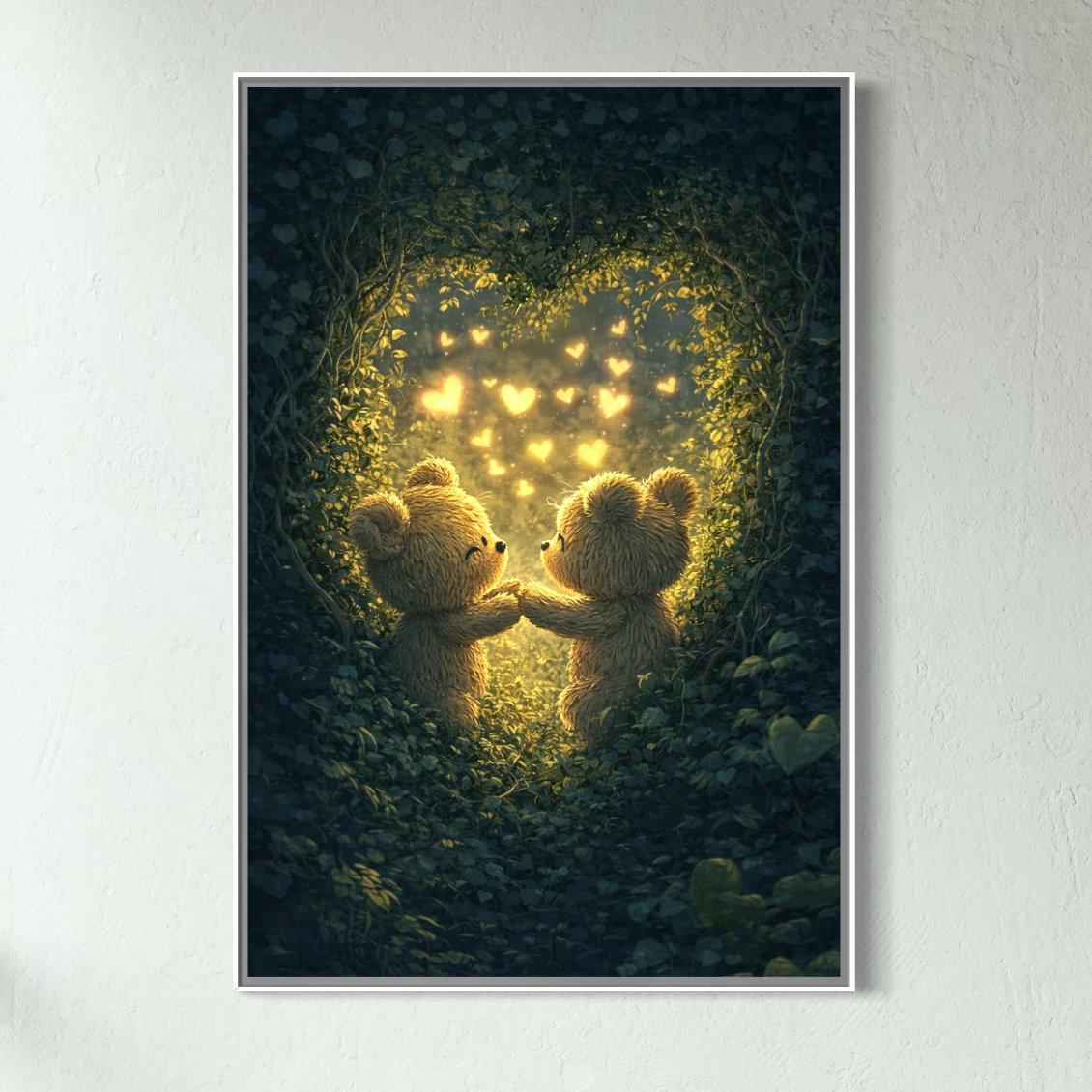 Tablou Canvas Premium, LuxCanva® E1059, Promisiunea din Padure, Dragoste, Inima, Valentine’s Day, Tandrete, Cuplu, Iubire, Ursuleti, Padure, Natura, Stralucire, Living, Dormitor