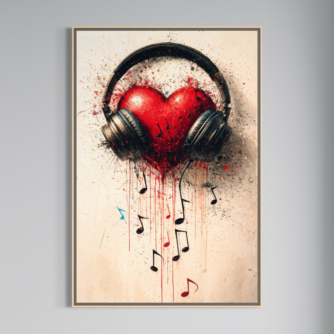 Tablou Canvas Premium, LuxCanva® E1061, Cand Muzica Devine Inima, Dragoste, Inima, Iubire, Melodie, Casti, Vibratie, Emotie, Sunet, Batai, Cantaret, Acorduri, Ritm, Living, Dormitor