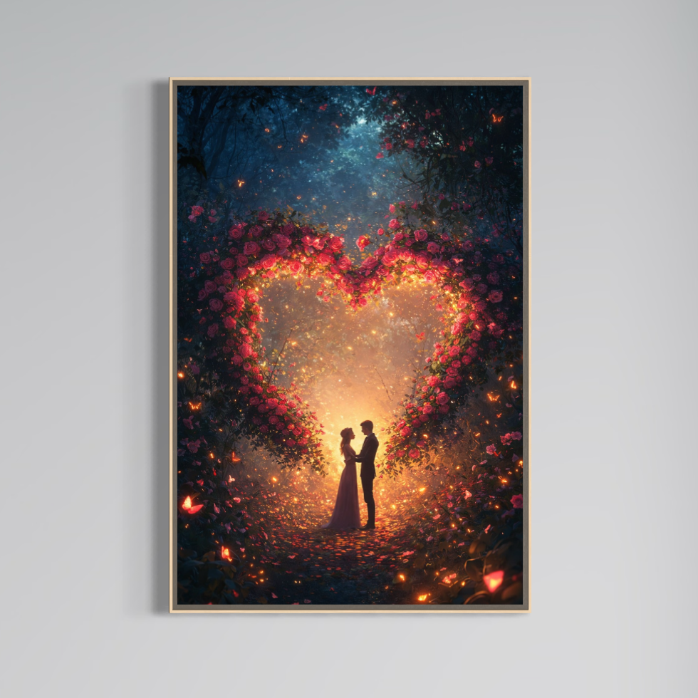 Tablou Canvas Premium, LuxCanva® E1064, Sub Coroana Iubirii, Dragoste, Inima, Iubire, Flori, Legamant, Ritual, Padure, Magie, Juramant, Logodna, Scantei, Arta, Living, Dormitor