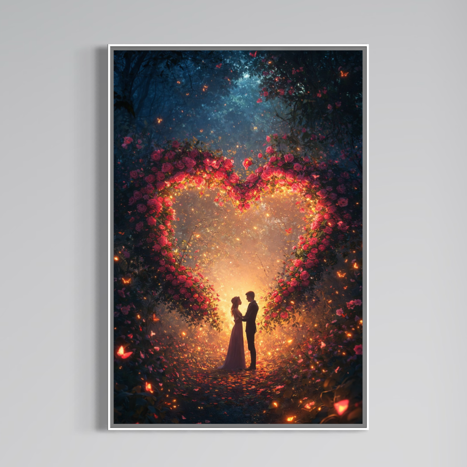 Tablou Canvas Premium, LuxCanva® E1064, Sub Coroana Iubirii, Dragoste, Inima, Iubire, Flori, Legamant, Ritual, Padure, Magie, Juramant, Logodna, Scantei, Arta, Living, Dormitor