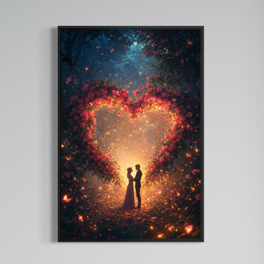 Tablou Canvas Premium, LuxCanva® E1064, Sub Coroana Iubirii, Dragoste, Inima, Iubire, Flori, Legamant, Ritual, Padure, Magie, Juramant, Logodna, Scantei, Arta, Living, Dormitor