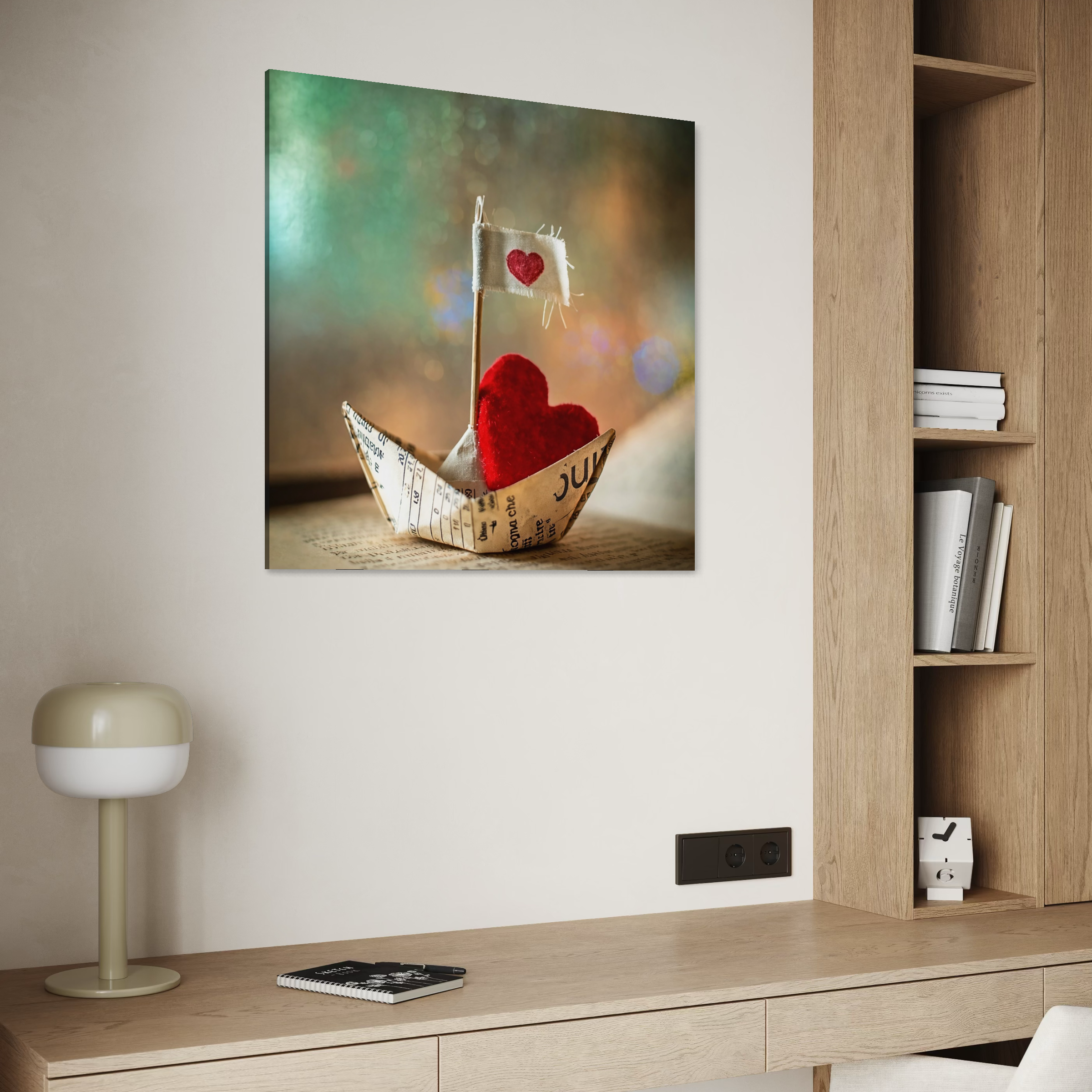 Tablou Canvas Premium, LuxCanva® E1065, Drumul Inimii, Dragoste, Inima, Iubire, Barca, Hartie, Origami, Calatorie, Destin, Steag, Barca, Mesaj, Calatorie, Arta, Living, Dormitor