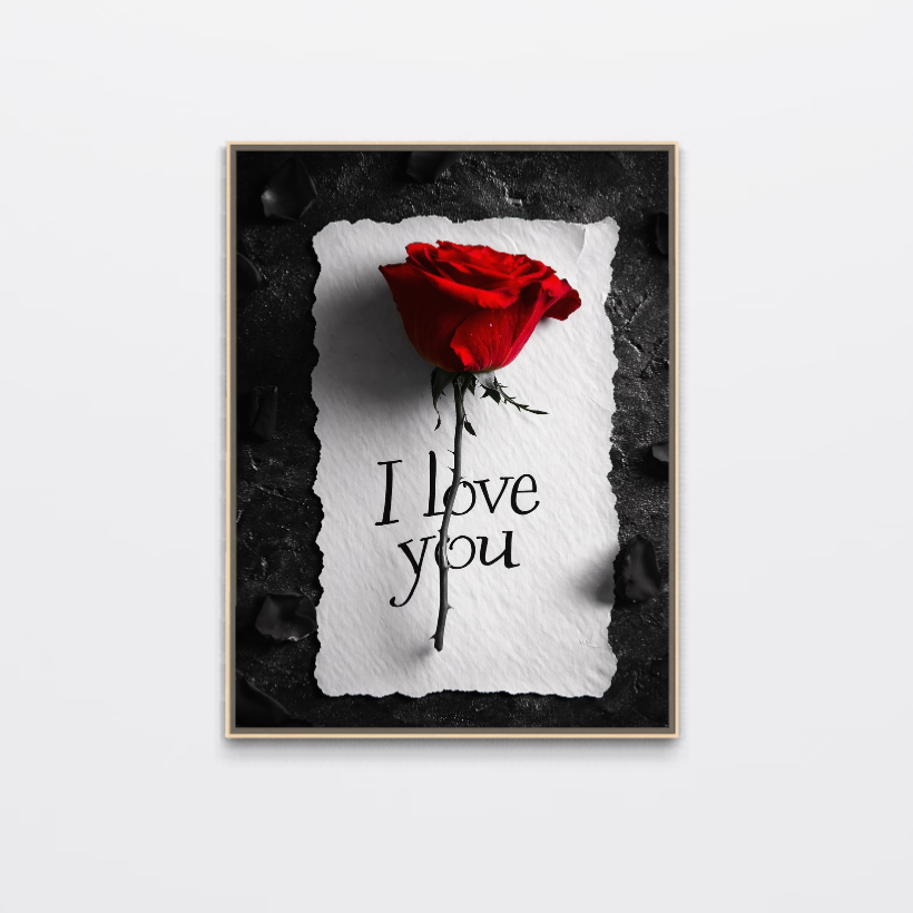 Tablou Canvas Premium, LuxCanva® E1066, Un „Te Iubesc” Nemuritor, Dragoste, Inima, Iubire, Declaratie, Trandafir, Mesaj, Promisiune, Pasiune, Romantism, Fericire, Living, Dormitor