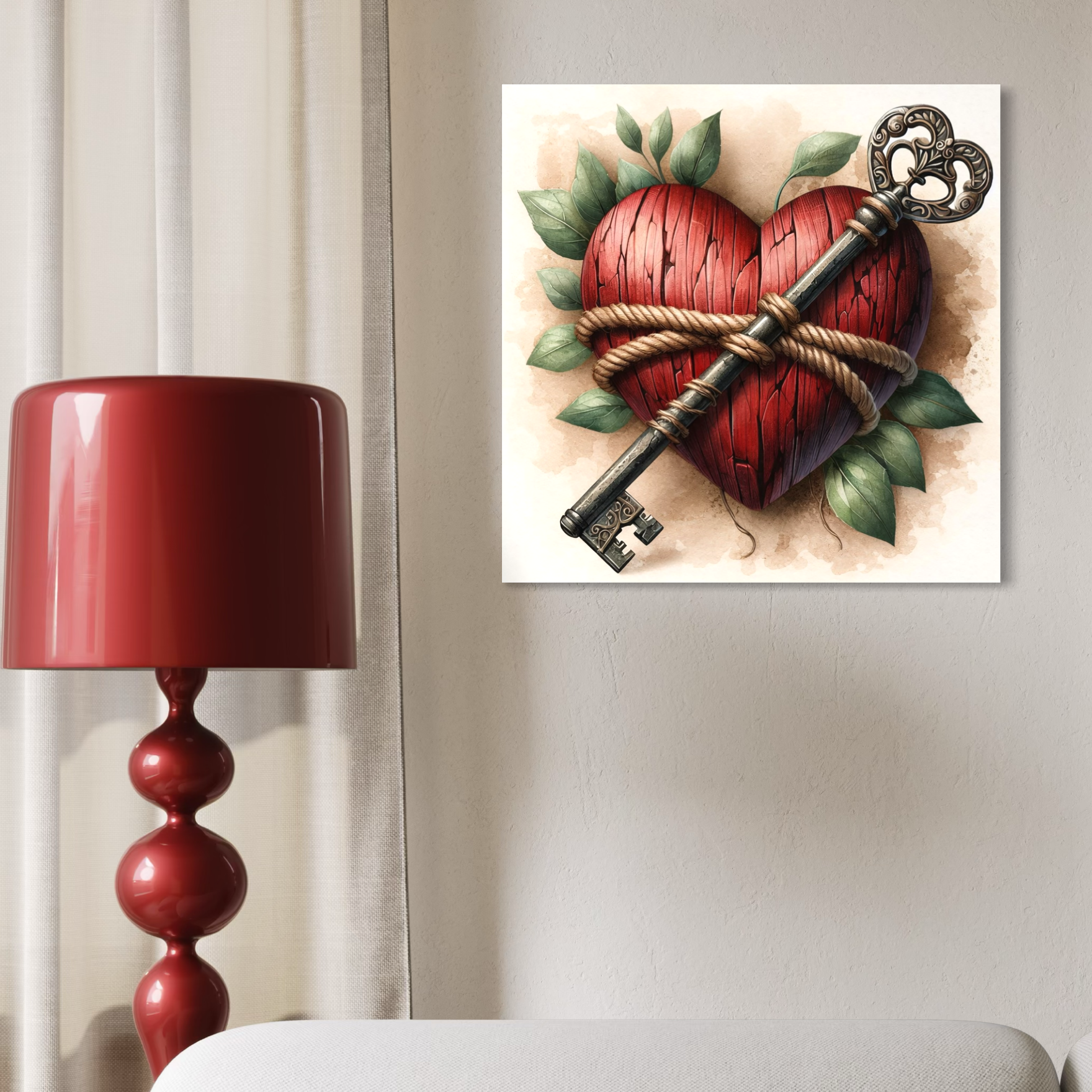 Tablou Canvas Premium, LuxCanva® E1067, Cheia Sufletului Meu, Dragoste, Inima, Iubire, Lacat, Cheie, Incredere, Intimitate, Taina, Destin, Frumusete, Legatura, Living, Dormitor