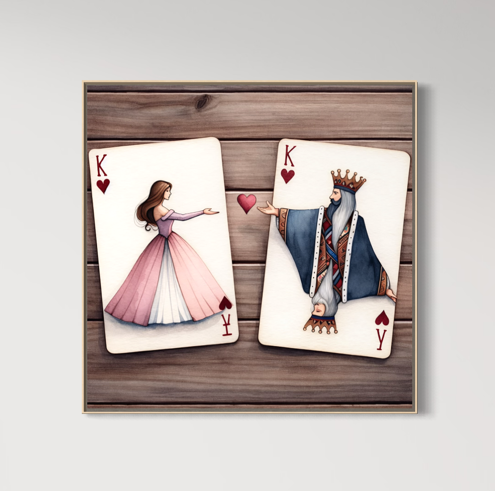 Tablou Canvas Premium, LuxCanva® E1068, Rege si Regina in Iubire, Dragoste, Eternitate, Carti, Joc, Rege, Regina, Inima, Pereche, Destinat, Casatorie, Nunta, Legamant, Living, Dormitor