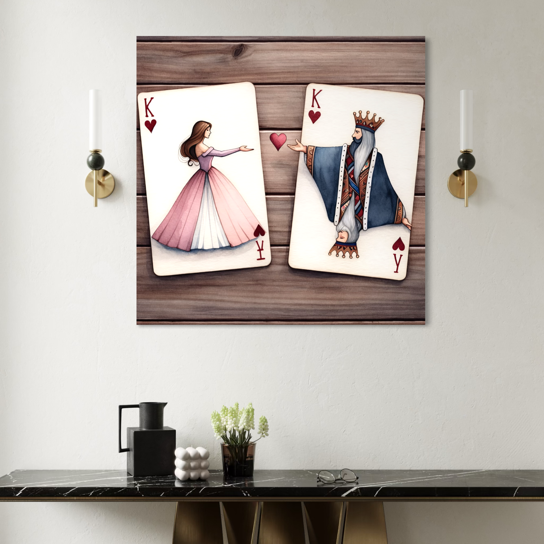 Tablou Canvas Premium, LuxCanva® E1068, Rege si Regina in Iubire, Dragoste, Eternitate, Carti, Joc, Rege, Regina, Inima, Pereche, Destinat, Casatorie, Nunta, Legamant, Living, Dormitor